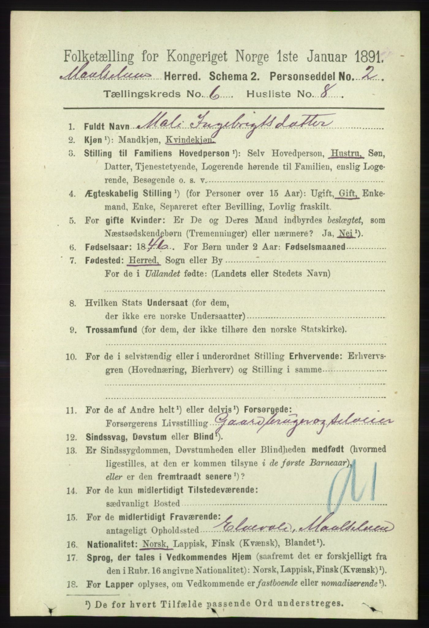 RA, 1891 census for 1924 Målselv, 1891, p. 2090
