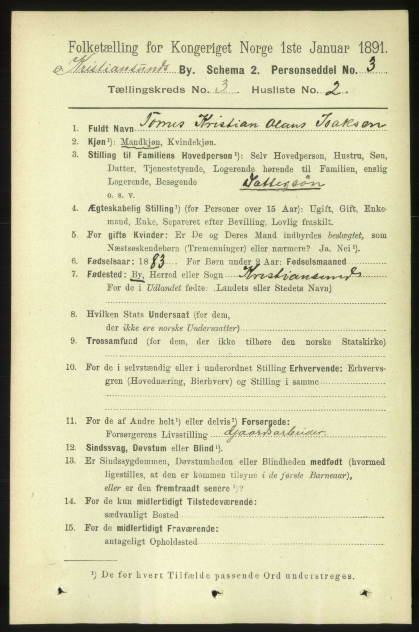 RA, 1891 census for 1503 Kristiansund, 1891, p. 2800