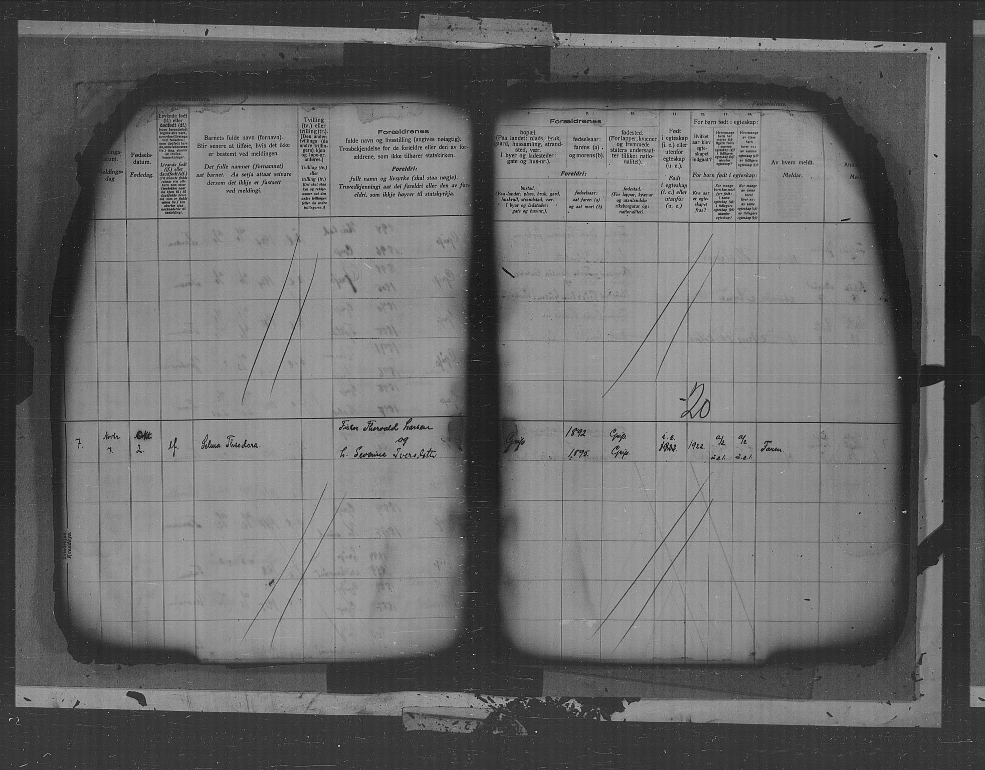 Kristiansund sokneprestkontor, AV/SAT-A-1068/1/II/II4: Birth register no. 38, 1916-1950, p. 20