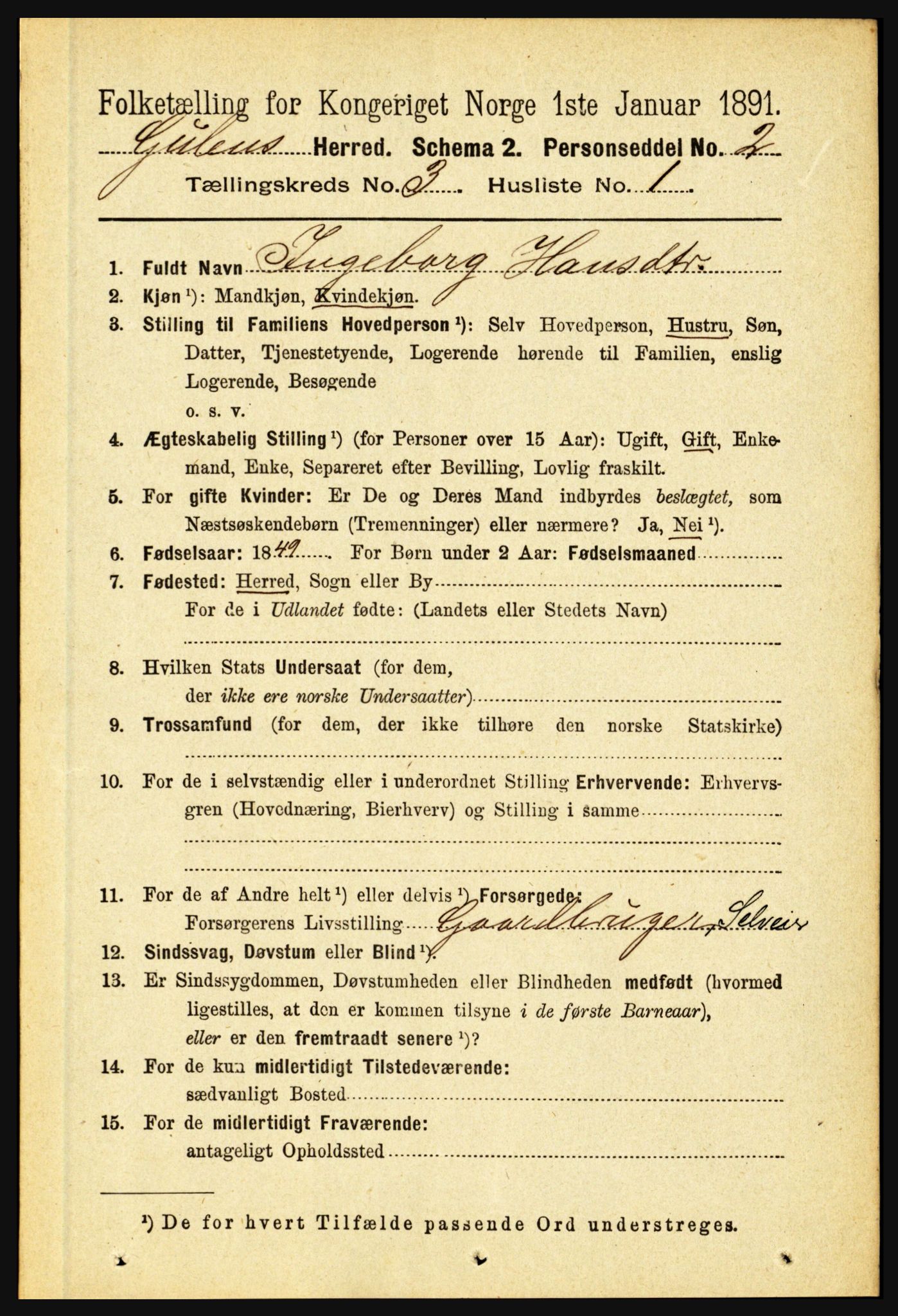 RA, 1891 census for 1411 Gulen, 1891, p. 881