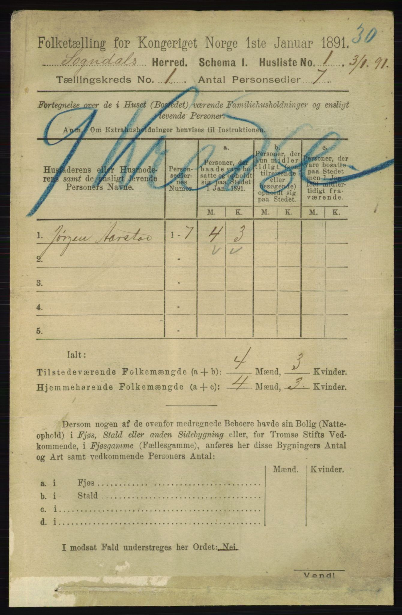 RA, 1891 census for 1111 Sokndal, 1891, p. 24