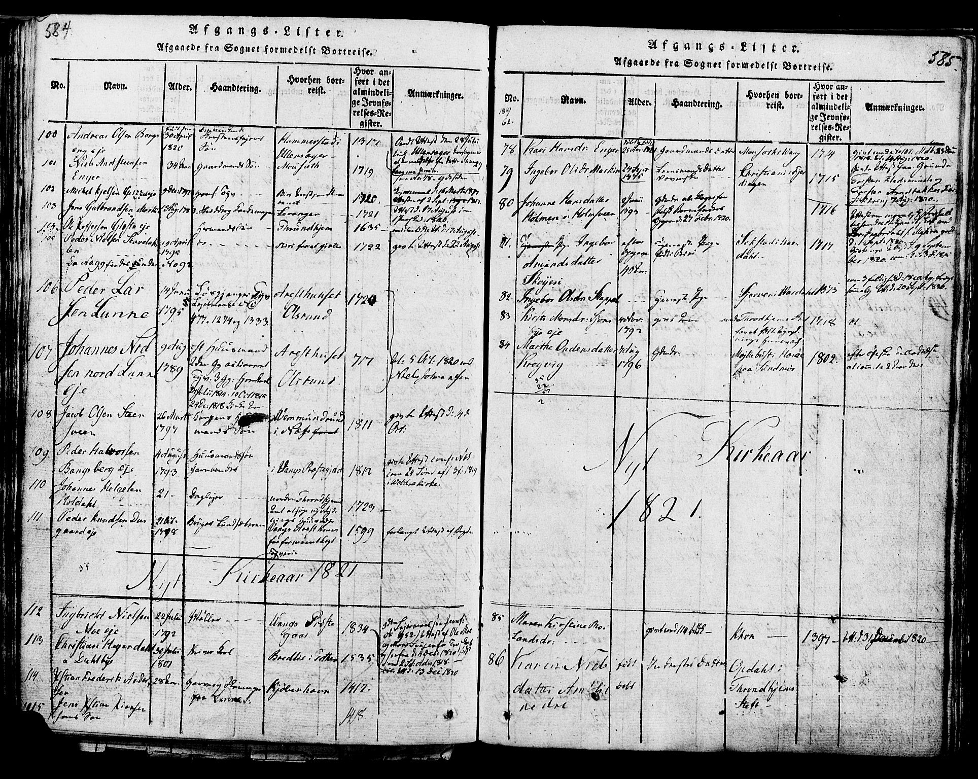 Ringsaker prestekontor, AV/SAH-PREST-014/K/Ka/L0005: Parish register (official) no. 5, 1814-1826, p. 584-585