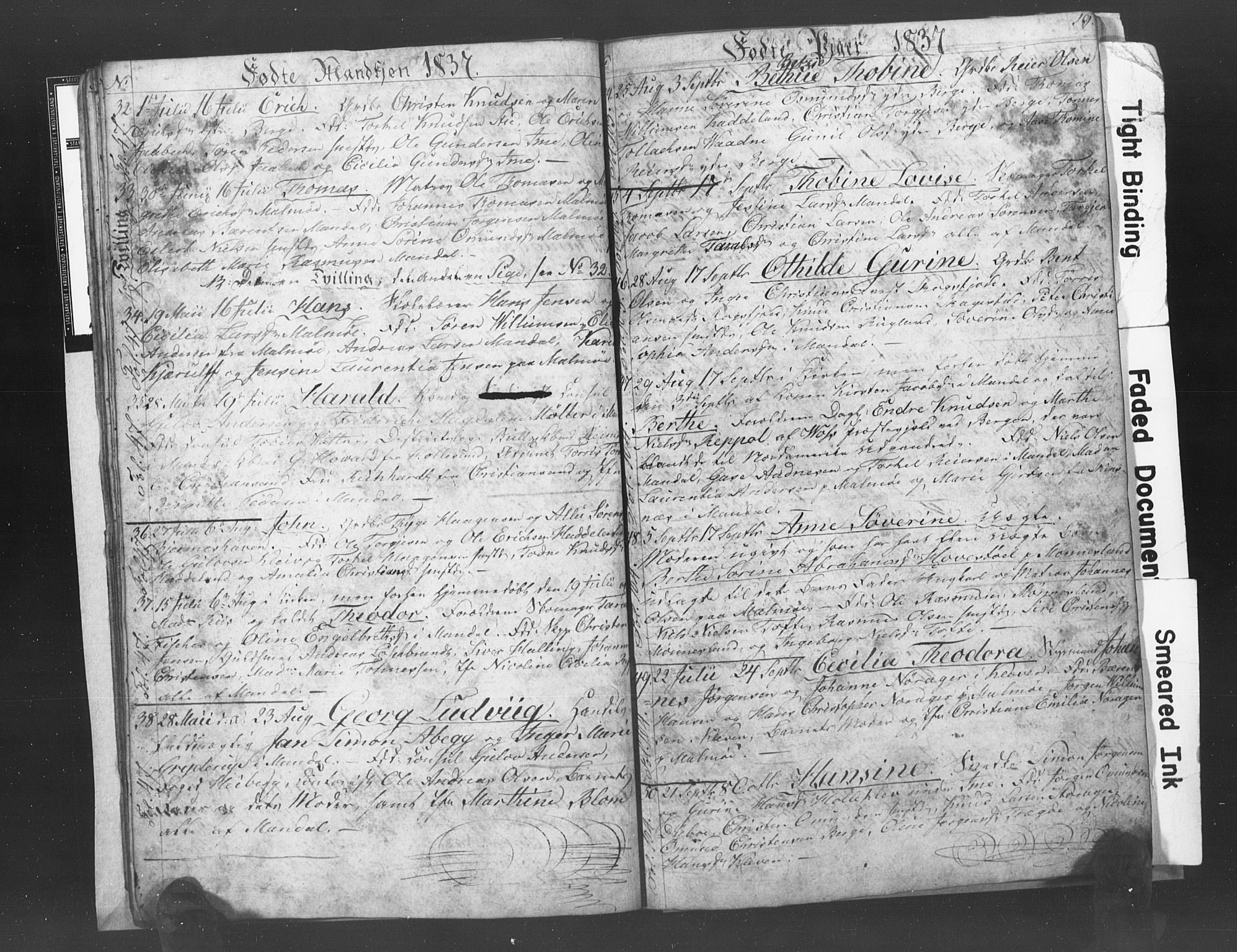 Mandal sokneprestkontor, AV/SAK-1111-0030/F/Fb/Fba/L0003: Parish register (copy) no. B 1C, 1834-1838, p. 19