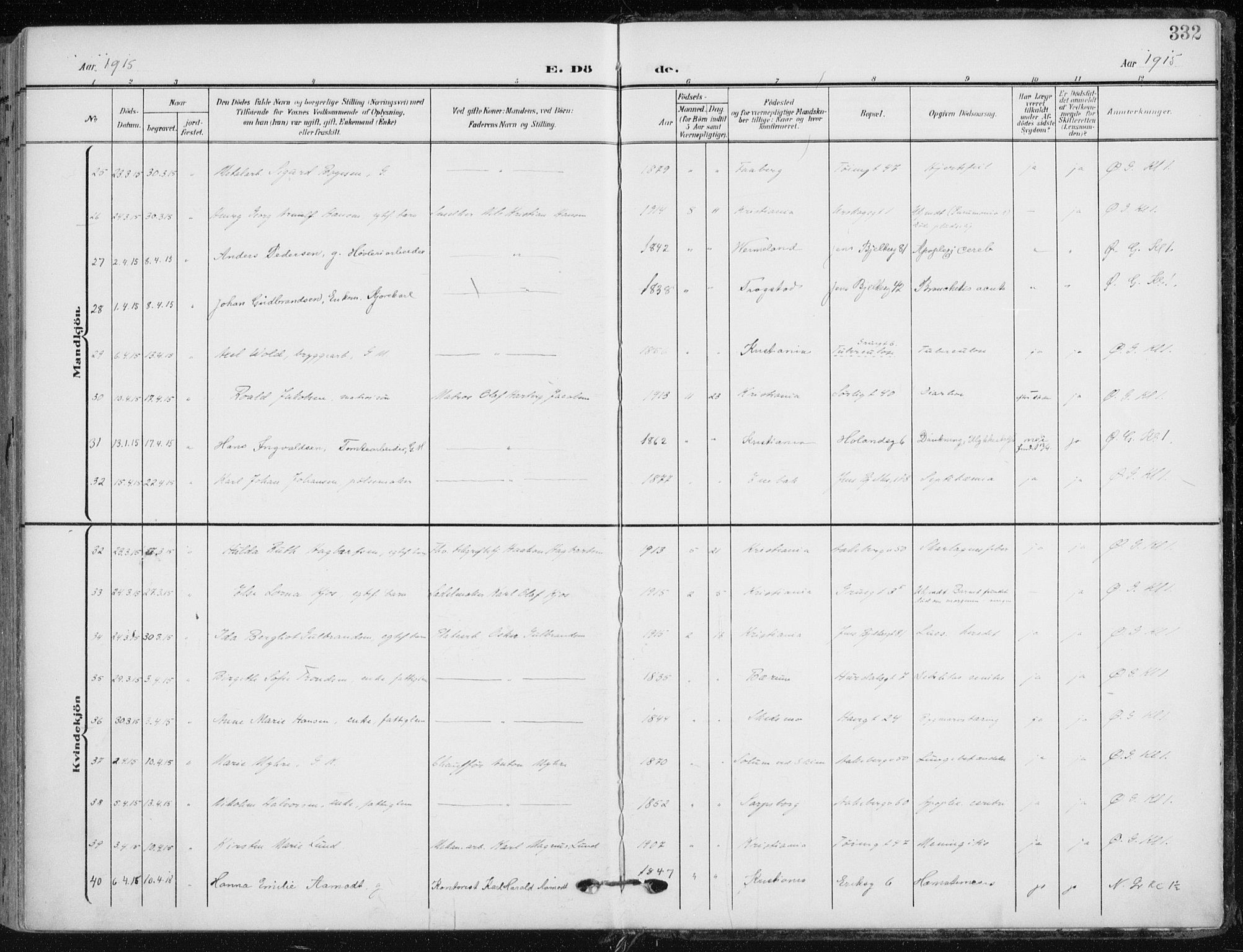 Kampen prestekontor Kirkebøker, AV/SAO-A-10853/F/Fa/L0011: Parish register (official) no. I 11, 1907-1917, p. 332