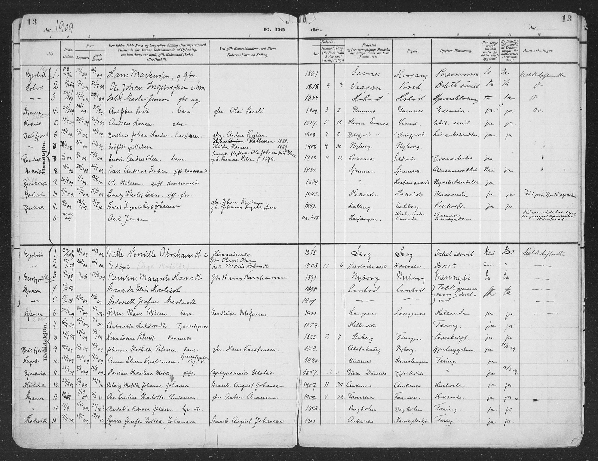 Ministerialprotokoller, klokkerbøker og fødselsregistre - Nordland, SAT/A-1459/866/L0940: Parish register (official) no. 866A03, 1902-1926, p. 13