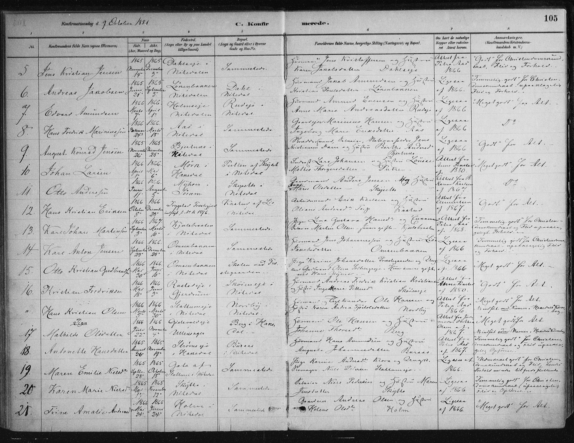 Nittedal prestekontor Kirkebøker, SAO/A-10365a/F/Fa/L0007: Parish register (official) no. I 7, 1879-1901, p. 105