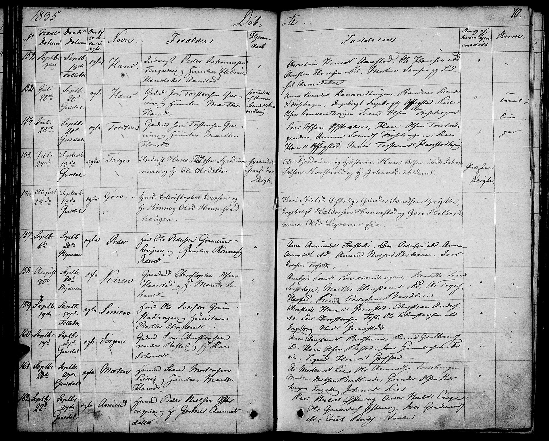 Gausdal prestekontor, AV/SAH-PREST-090/H/Ha/Haa/L0006: Parish register (official) no. 6, 1830-1839, p. 70