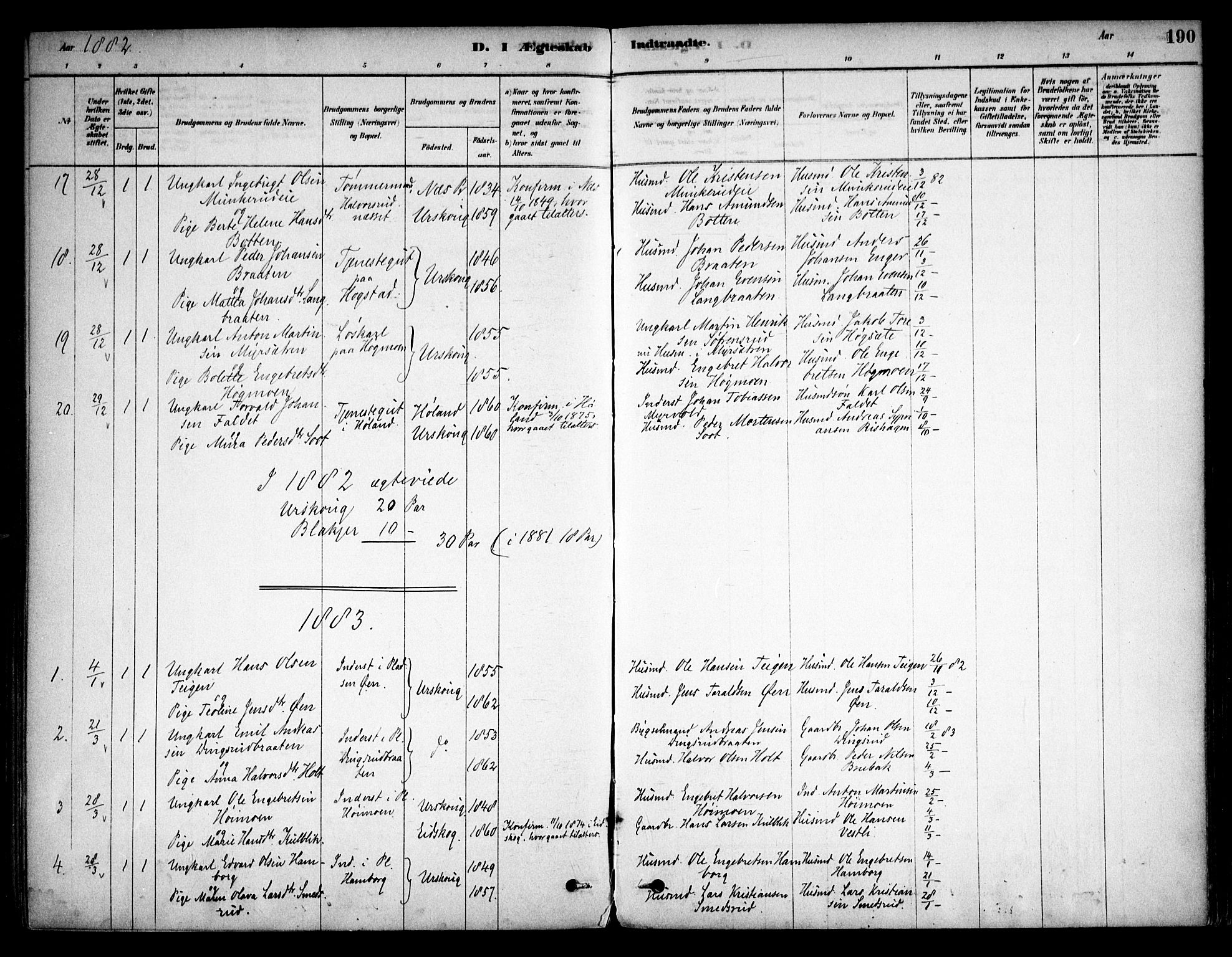 Aurskog prestekontor Kirkebøker, AV/SAO-A-10304a/F/Fa/L0008: Parish register (official) no. I 8, 1878-1937, p. 190