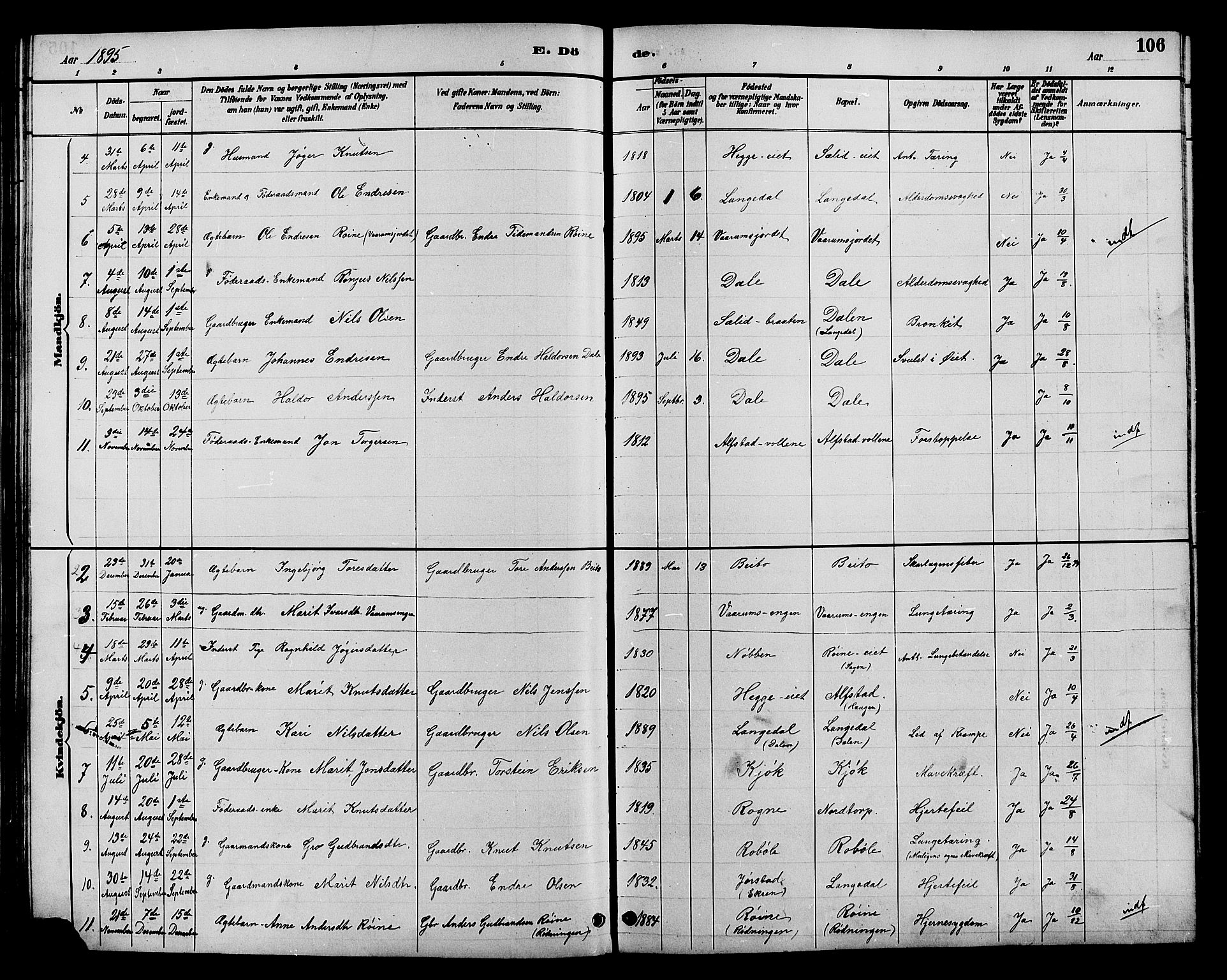 Øystre Slidre prestekontor, SAH/PREST-138/H/Ha/Hab/L0004: Parish register (copy) no. 4, 1887-1907, p. 106