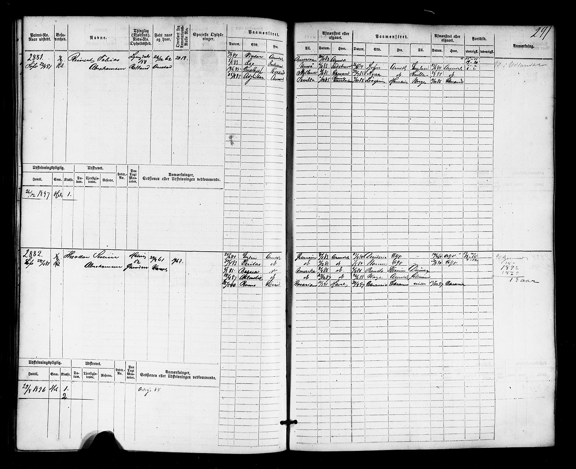 Farsund mønstringskrets, SAK/2031-0017/F/Fb/L0018: Hovedrulle nr 2301-3066, Z-10, 1875-1914, p. 299