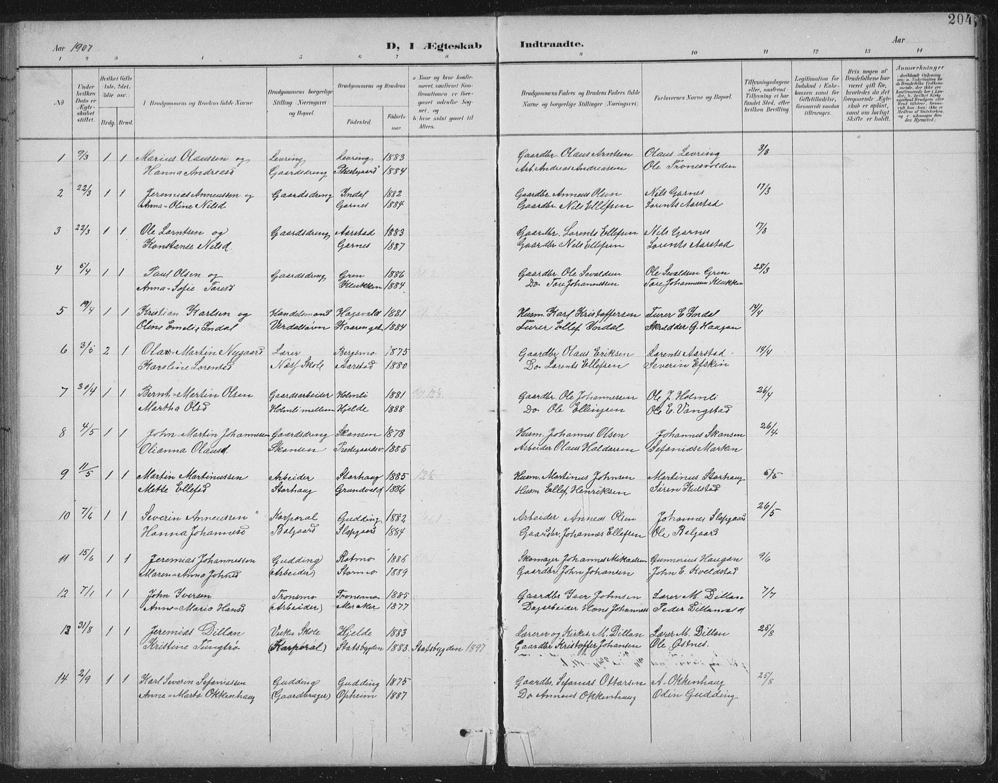 Ministerialprotokoller, klokkerbøker og fødselsregistre - Nord-Trøndelag, SAT/A-1458/724/L0269: Parish register (copy) no. 724C05, 1899-1920, p. 204