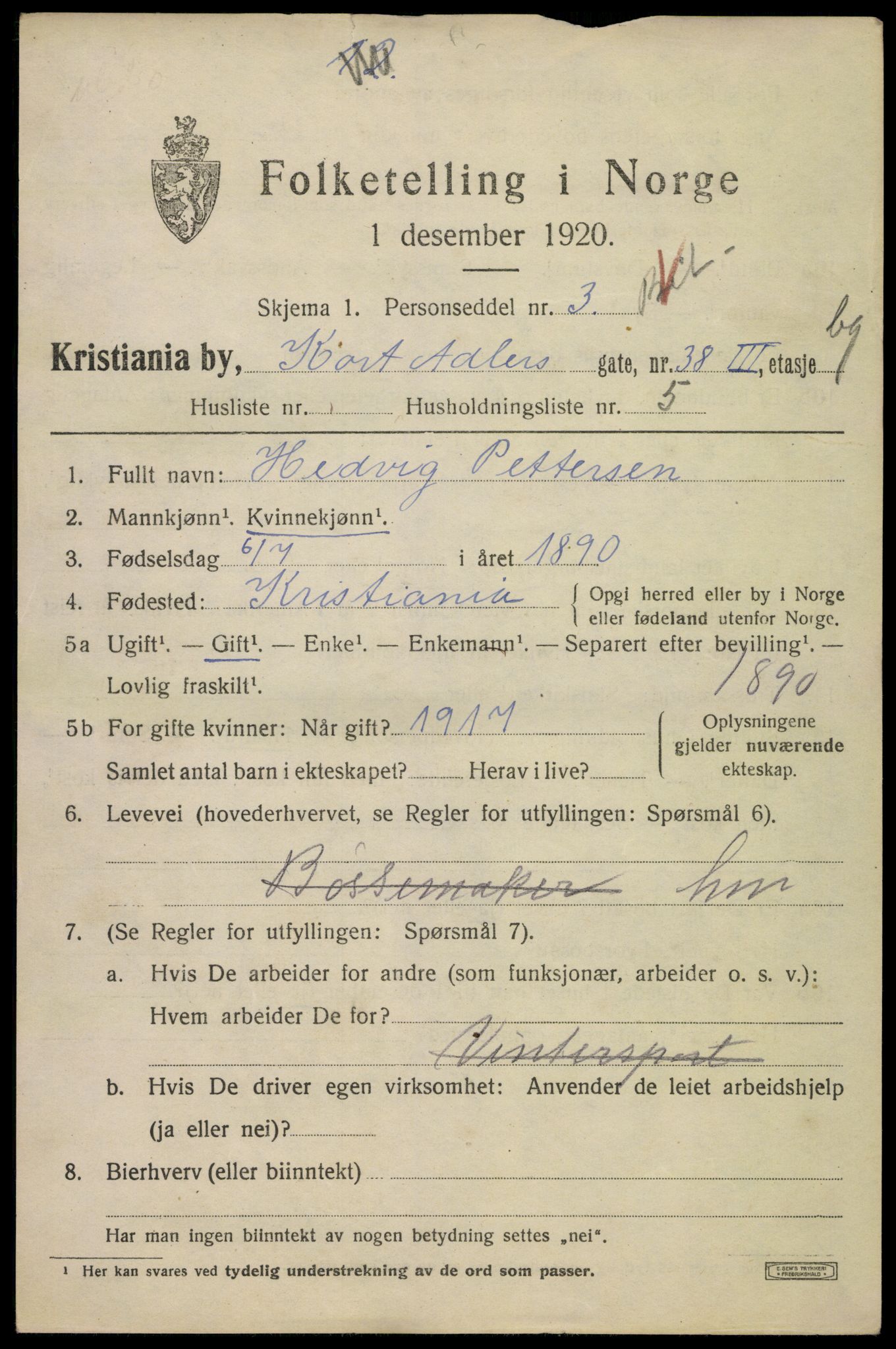 SAO, 1920 census for Kristiania, 1920, p. 191915