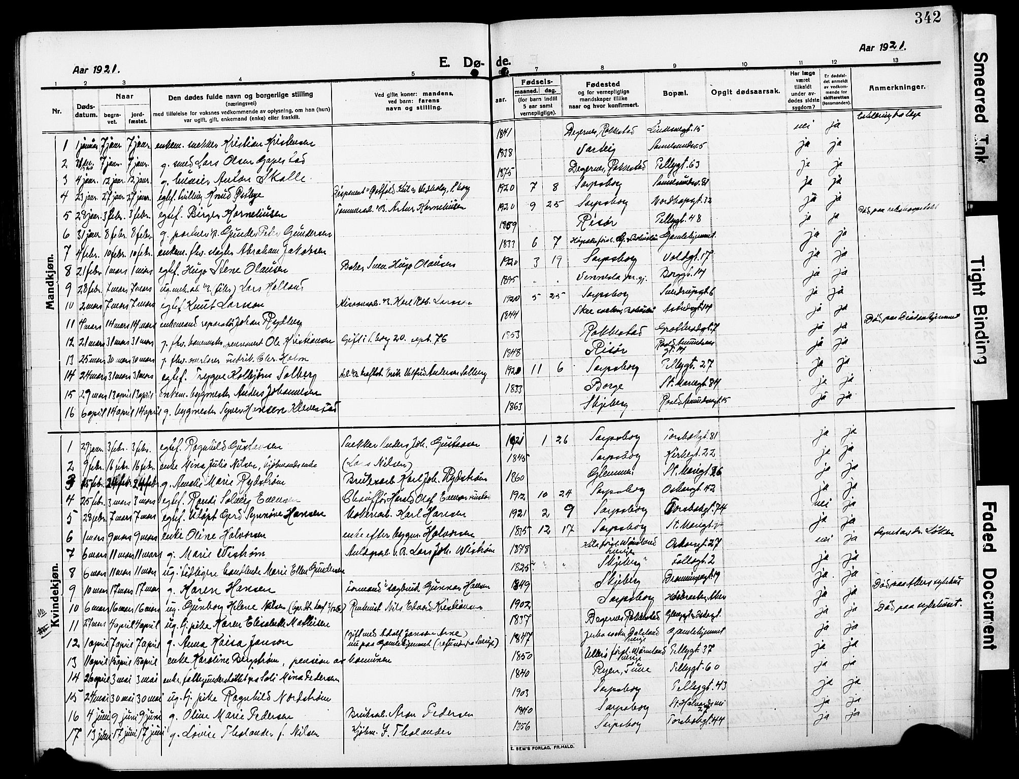 Sarpsborg prestekontor Kirkebøker, AV/SAO-A-2006/G/Ga/L0002: Parish register (copy) no. 2, 1912-1931, p. 342