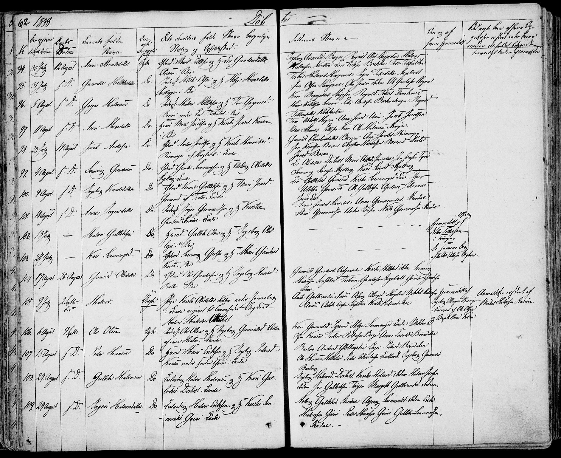 Bø kirkebøker, SAKO/A-257/F/Fa/L0007: Parish register (official) no. 7, 1831-1848, p. 62