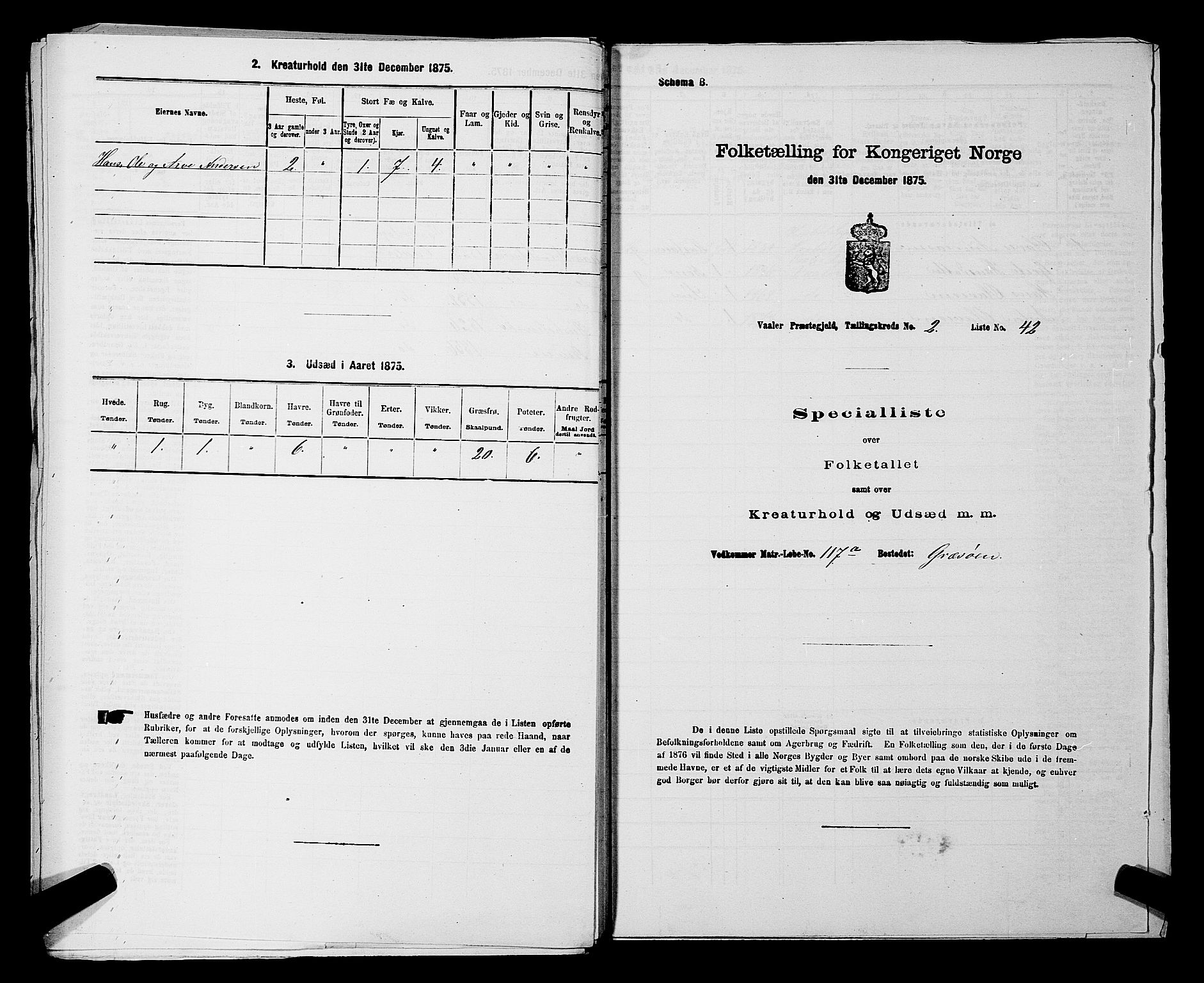 RA, 1875 census for 0137P Våler, 1875, p. 401