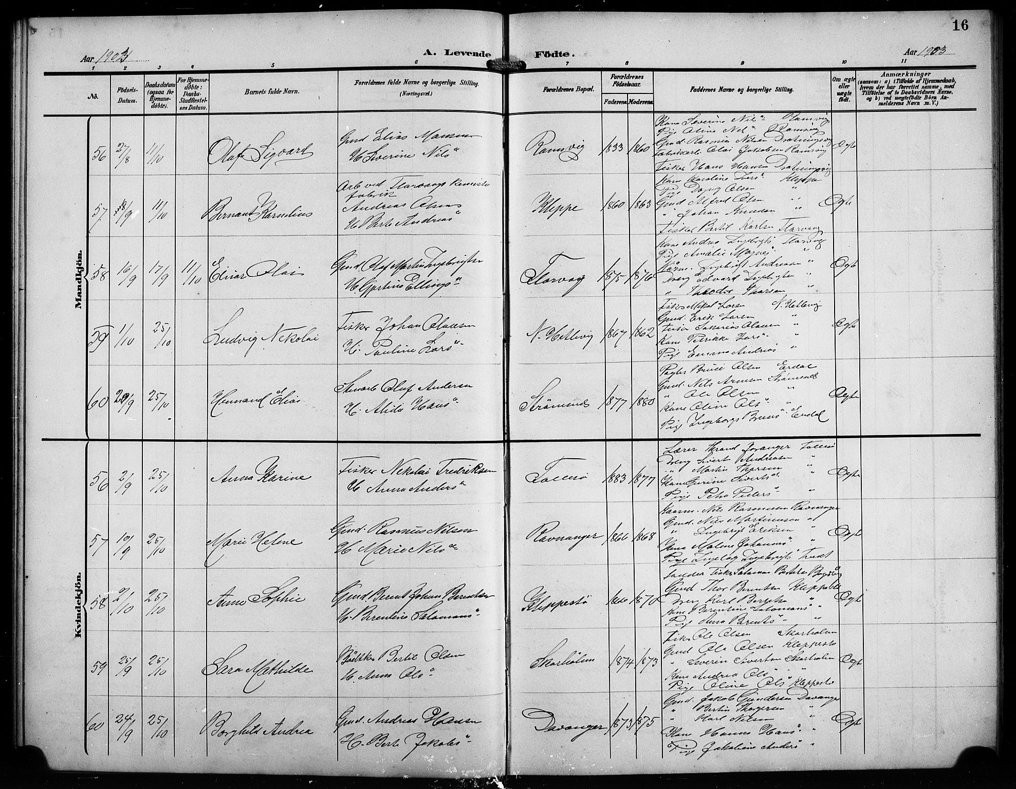 Askøy Sokneprestembete, SAB/A-74101/H/Ha/Hab/Haba/L0010: Parish register (copy) no. A 10, 1903-1907, p. 16