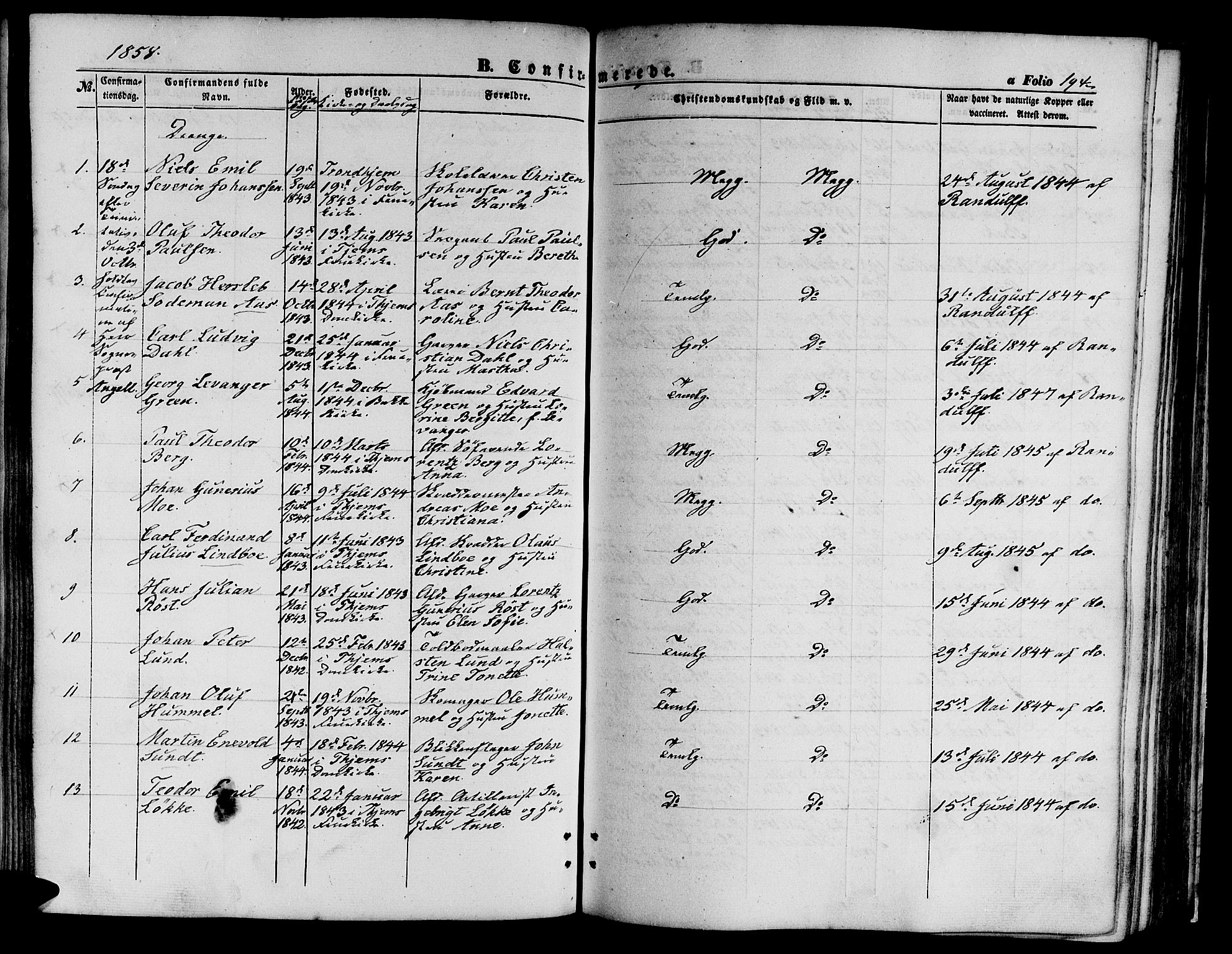 Ministerialprotokoller, klokkerbøker og fødselsregistre - Sør-Trøndelag, AV/SAT-A-1456/602/L0138: Parish register (copy) no. 602C06, 1853-1858, p. 194