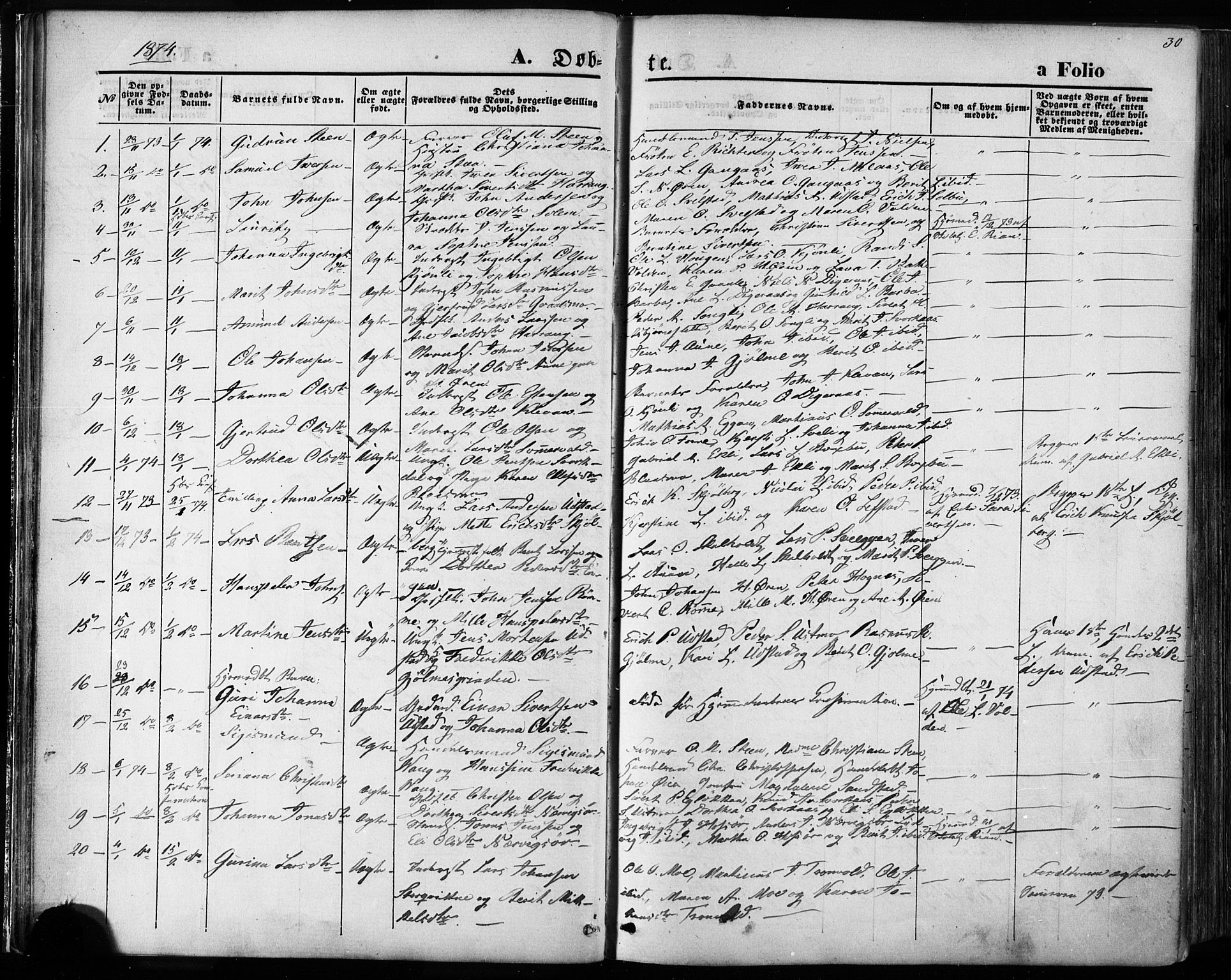 Ministerialprotokoller, klokkerbøker og fødselsregistre - Sør-Trøndelag, SAT/A-1456/668/L0807: Parish register (official) no. 668A07, 1870-1880, p. 30