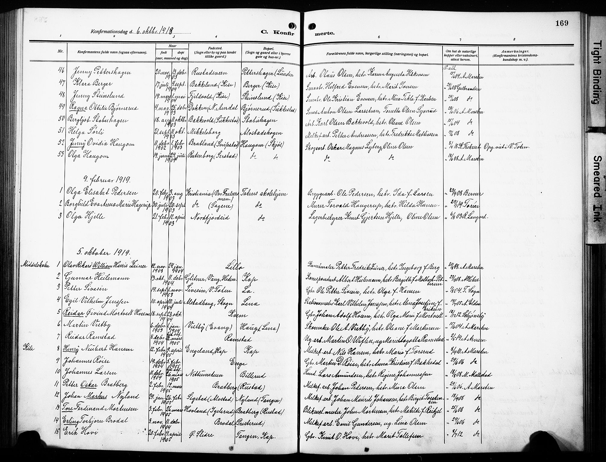 Østre Toten prestekontor, SAH/PREST-104/H/Ha/Hab/L0010: Parish register (copy) no. 10, 1912-1933, p. 169