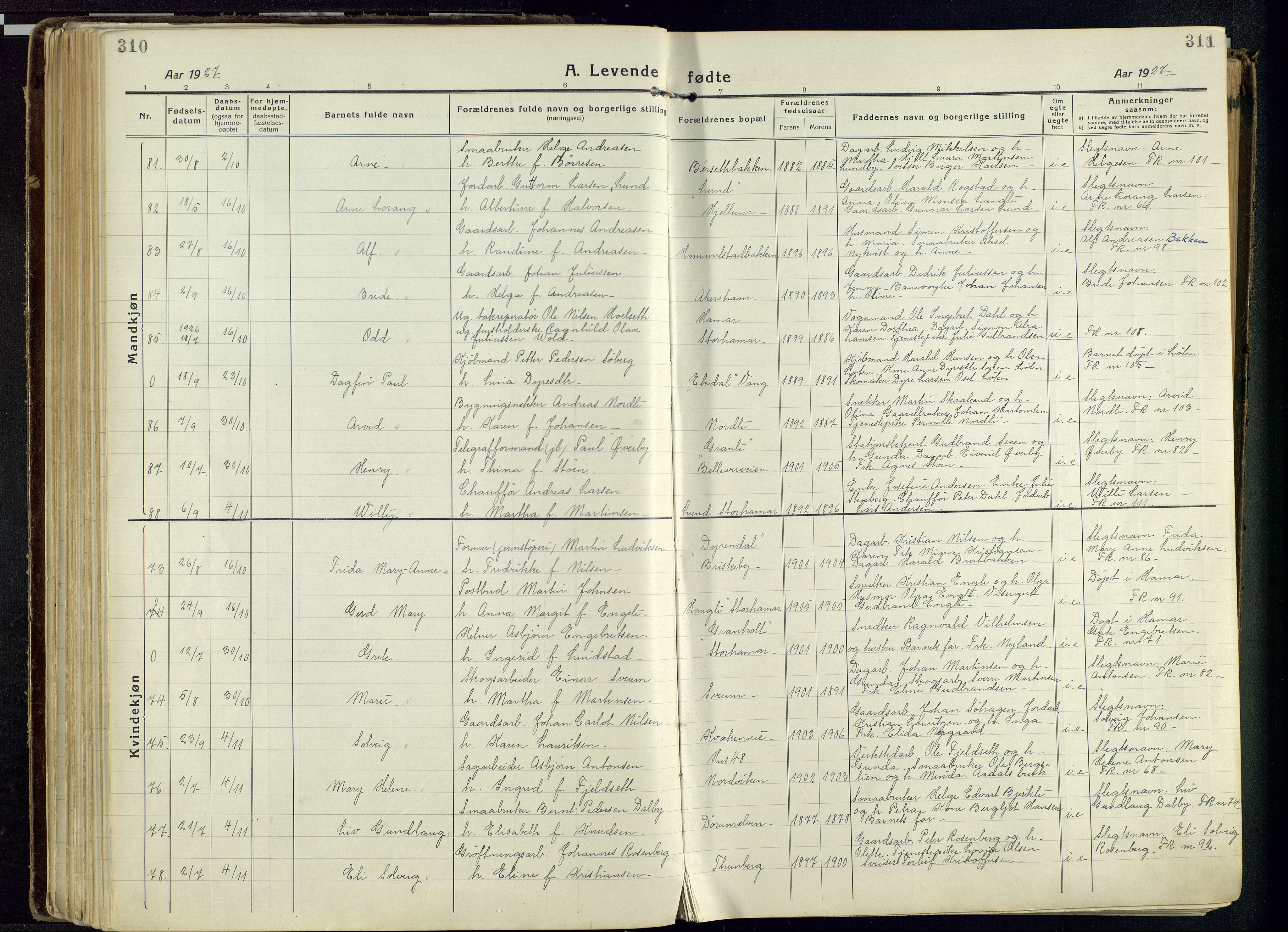 Vang prestekontor, Hedmark, AV/SAH-PREST-008/H/Ha/Haa/L0022: Parish register (official) no. 22, 1918-1944, p. 310-311