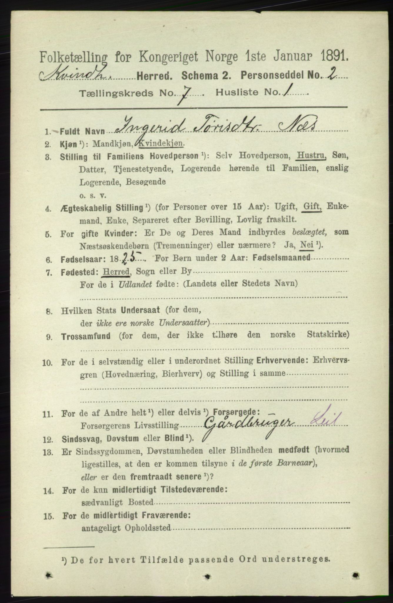 RA, 1891 census for 1224 Kvinnherad, 1891, p. 2450