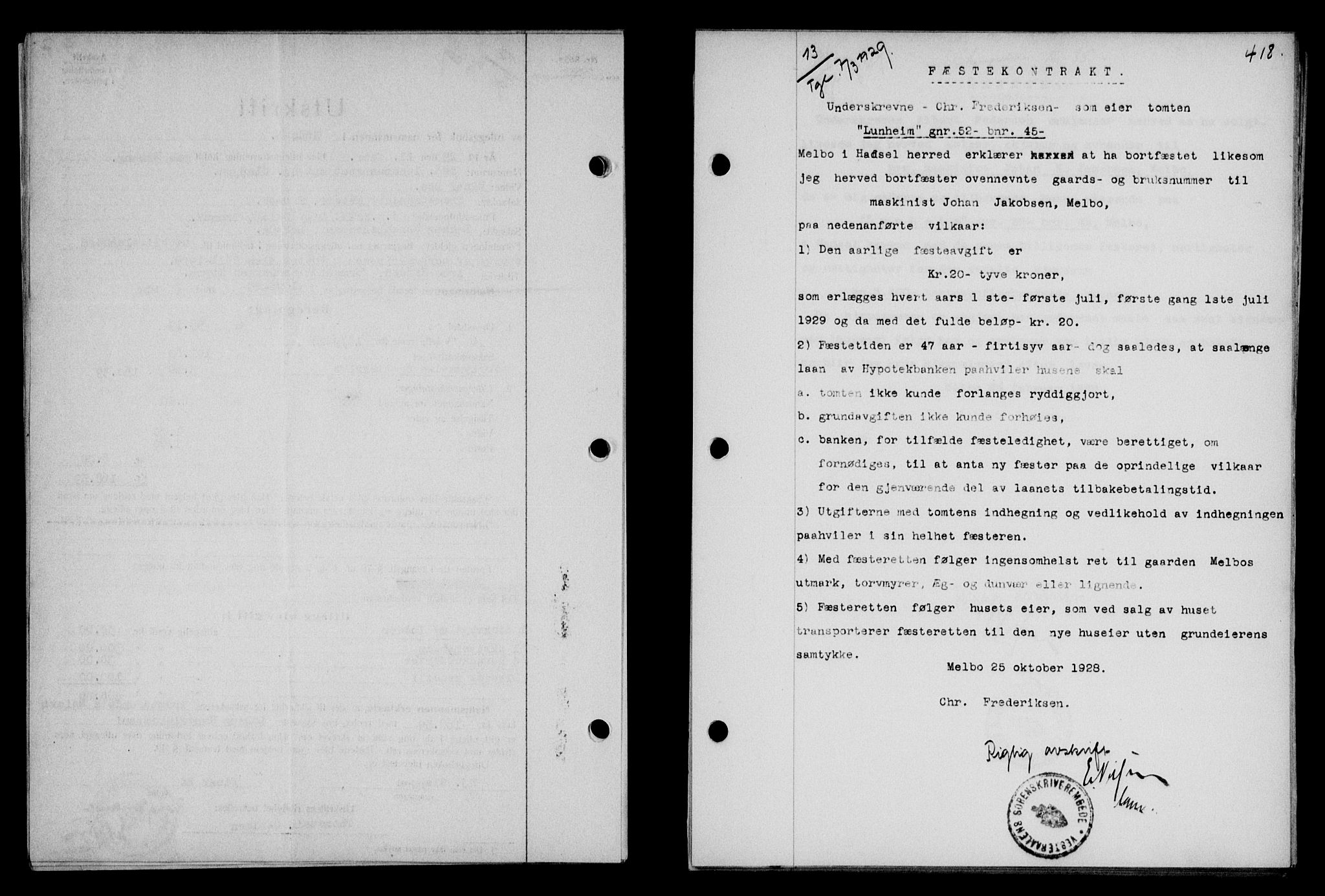 Vesterålen sorenskriveri, AV/SAT-A-4180/1/2/2Ca/L0047: Mortgage book no. 40, 1928-1929, Deed date: 07.03.1929