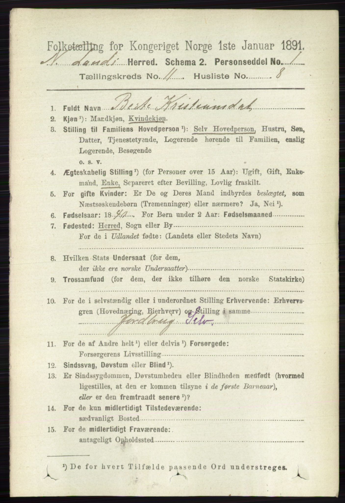 RA, 1891 census for 0538 Nordre Land, 1891, p. 3080