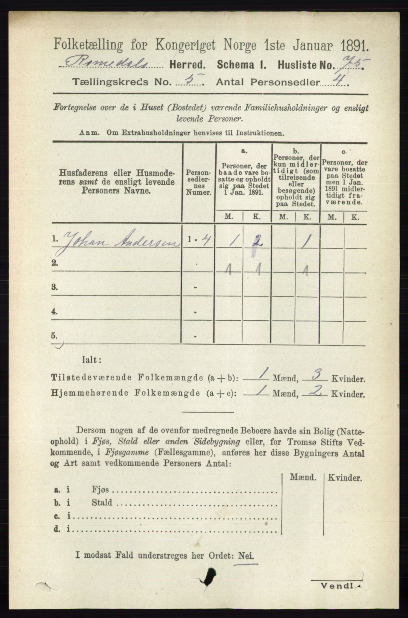 RA, 1891 census for 0416 Romedal, 1891, p. 2460