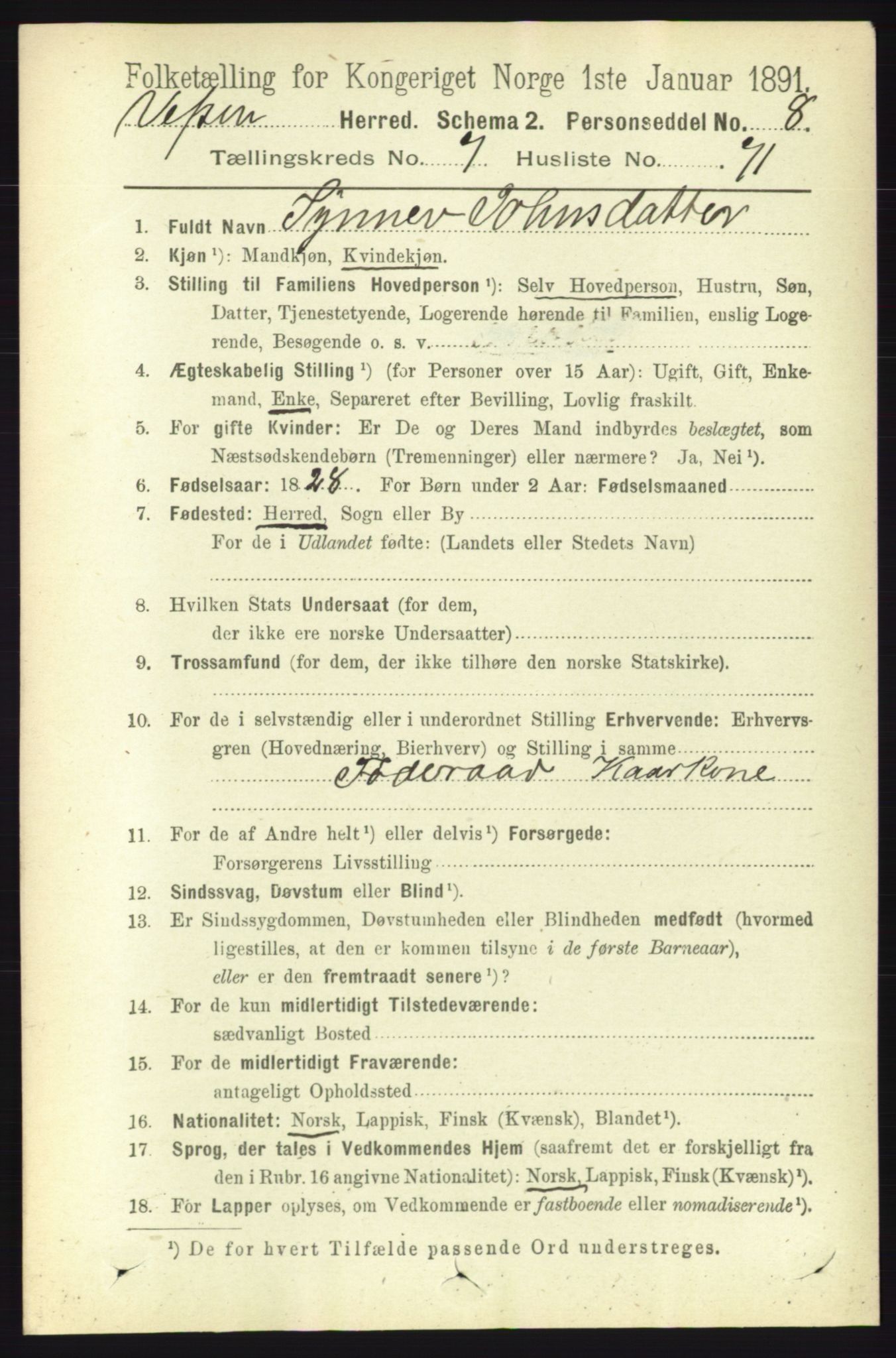 RA, 1891 census for 1824 Vefsn, 1891, p. 4132