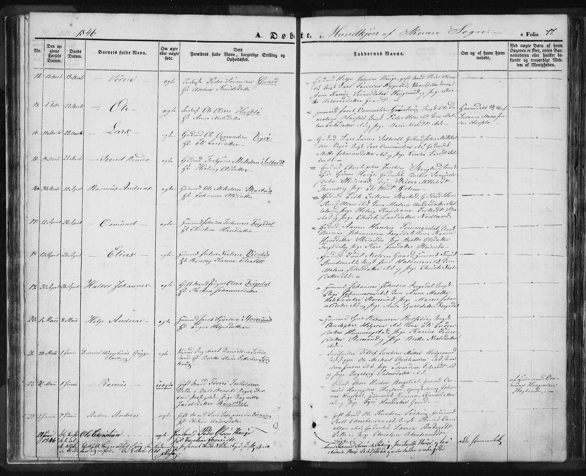 Torvastad sokneprestkontor, SAST/A -101857/H/Ha/Haa/L0006: Parish register (official) no. A 6, 1836-1847, p. 77