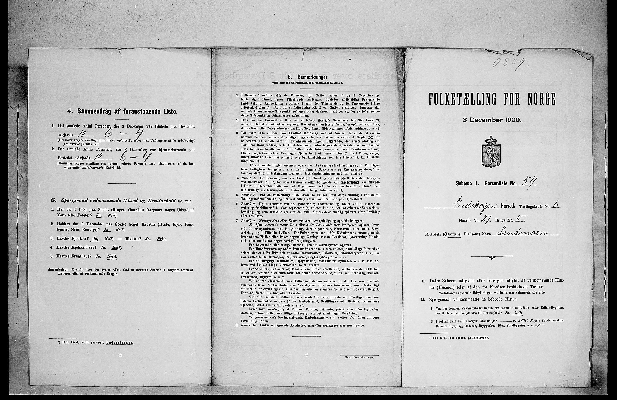 SAH, 1900 census for Eidskog, 1900, p. 806