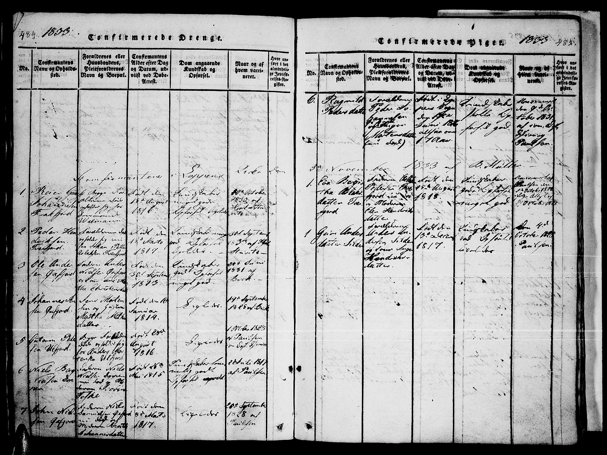 Loppa sokneprestkontor, AV/SATØ-S-1339/H/Ha/L0003kirke: Parish register (official) no. 3, 1820-1848, p. 484-485