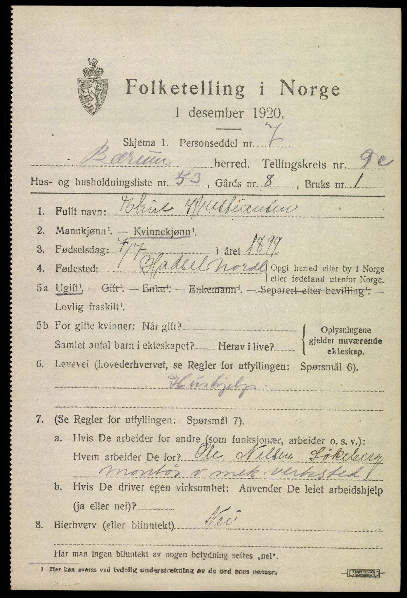 SAO, 1920 census for Bærum, 1920, p. 22830