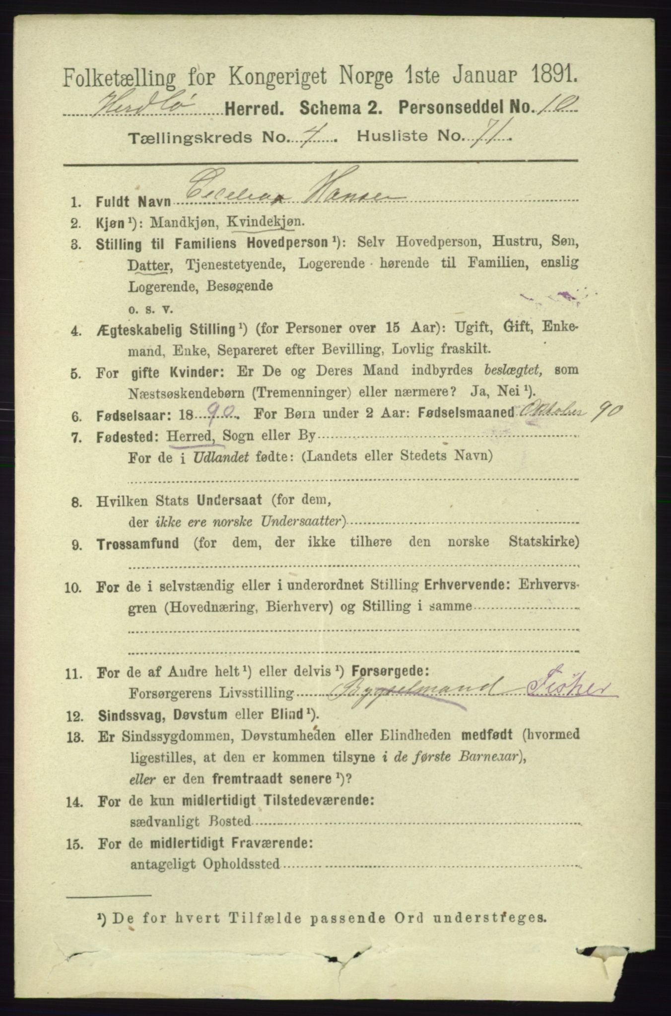 RA, 1891 census for 1258 Herdla, 1891, p. 2005