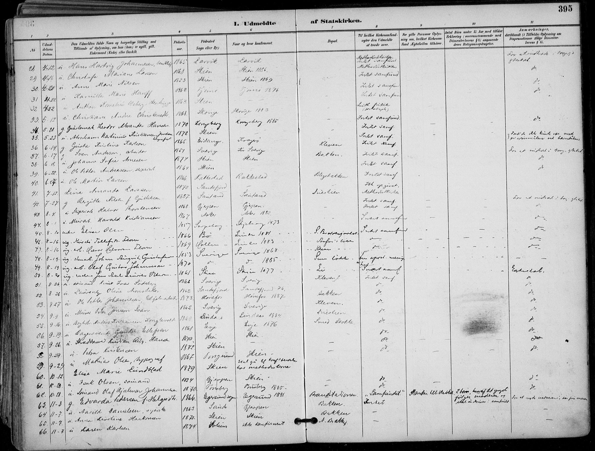 Skien kirkebøker, SAKO/A-302/F/Fa/L0010: Parish register (official) no. 10, 1891-1899, p. 395