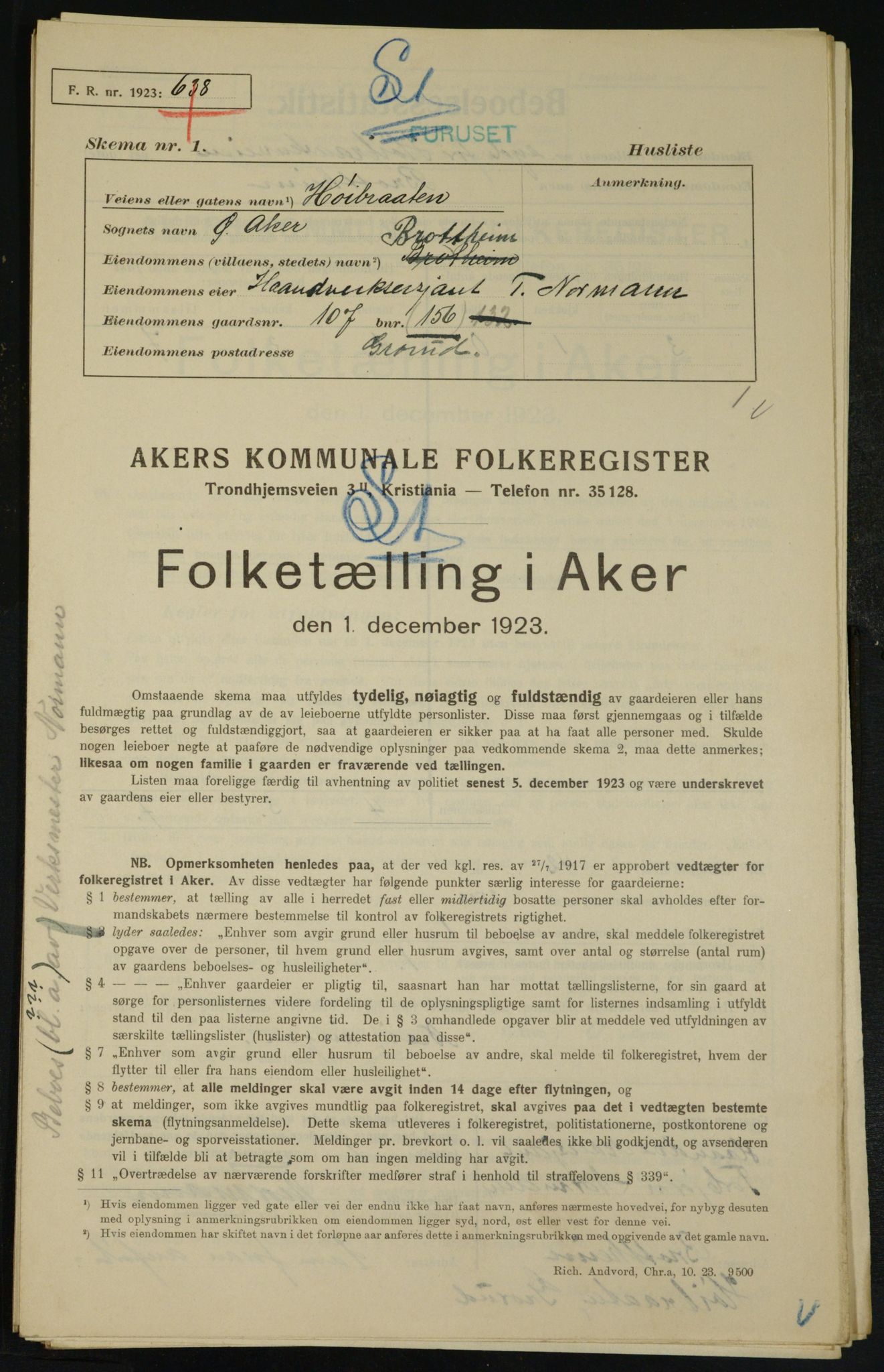 , Municipal Census 1923 for Aker, 1923, p. 27363