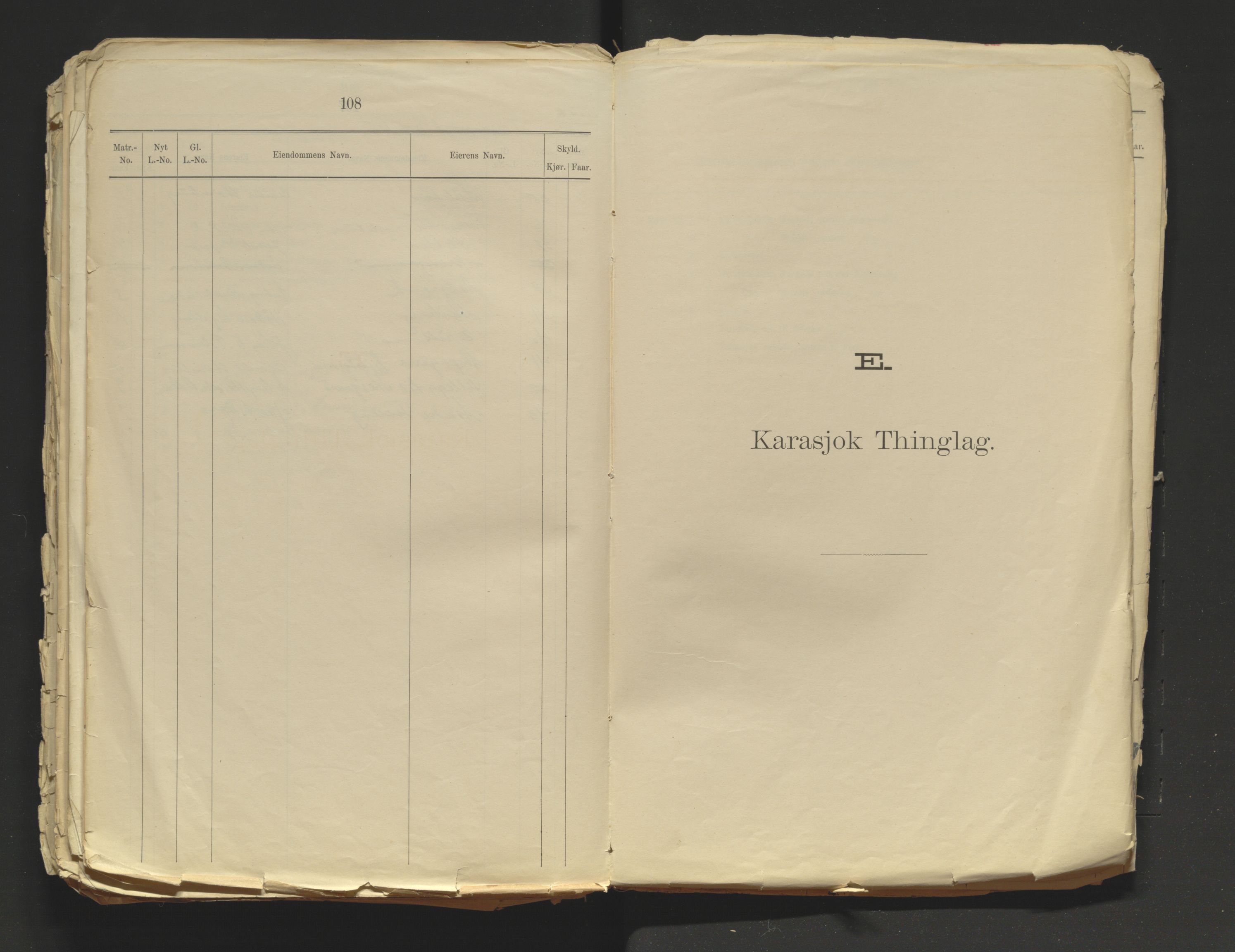 Tana fogderi/sorenskriveri, SATØ/S-0058/I/Ip/L0254/0001: -- / Annet om tinglysing. Matrikkel, Tana sorenskriveri., 1884, p. 108-109