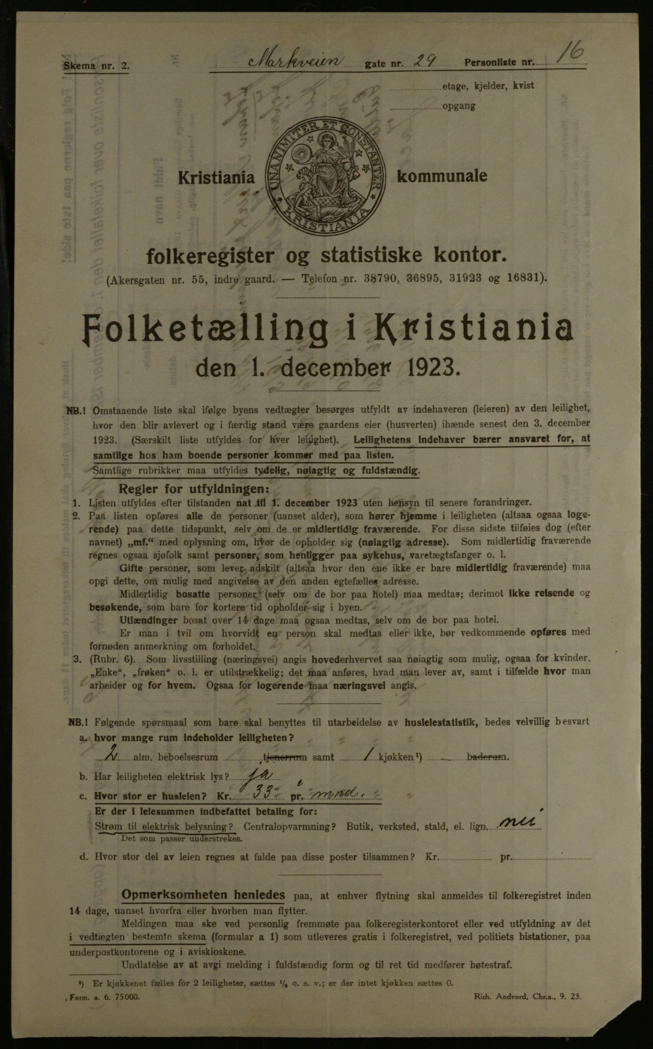 OBA, Municipal Census 1923 for Kristiania, 1923, p. 70638