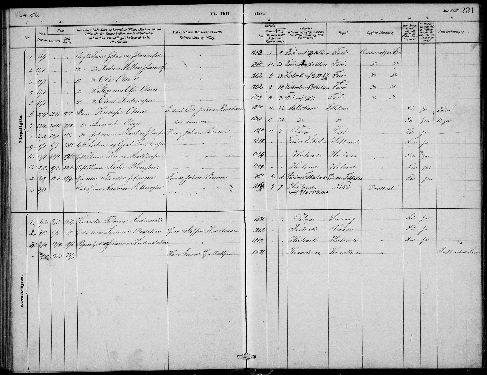 Askvoll sokneprestembete, AV/SAB-A-79501/H/Hab/Habb/L0001: Parish register (copy) no. B 1, 1879-1909, p. 231