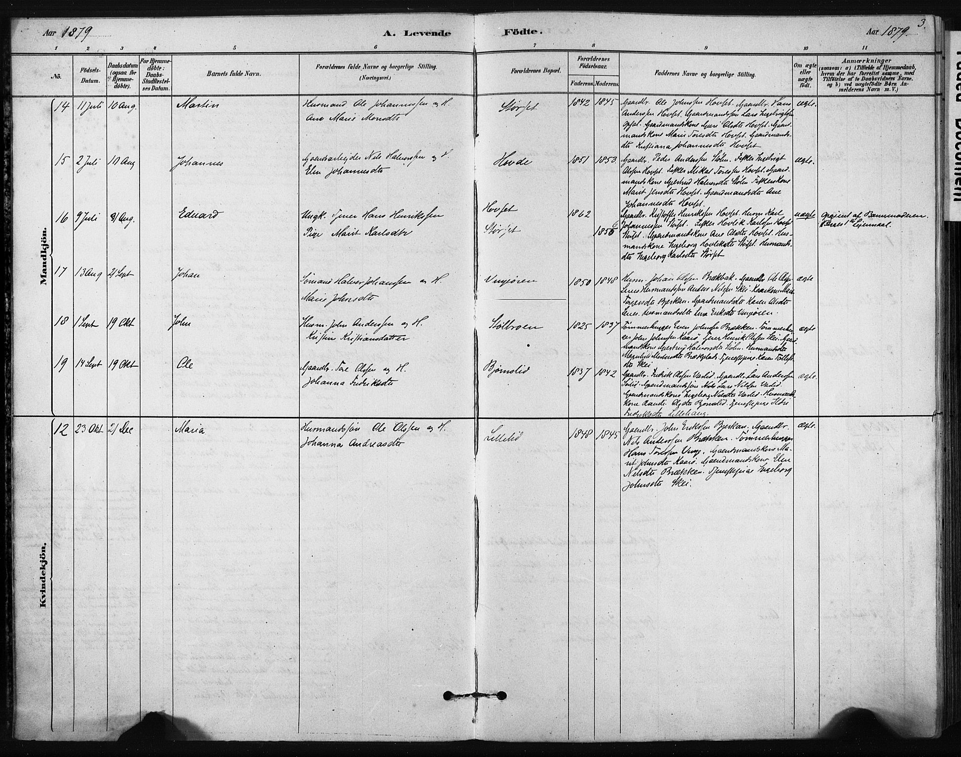 Ministerialprotokoller, klokkerbøker og fødselsregistre - Sør-Trøndelag, AV/SAT-A-1456/631/L0512: Parish register (official) no. 631A01, 1879-1912, p. 3