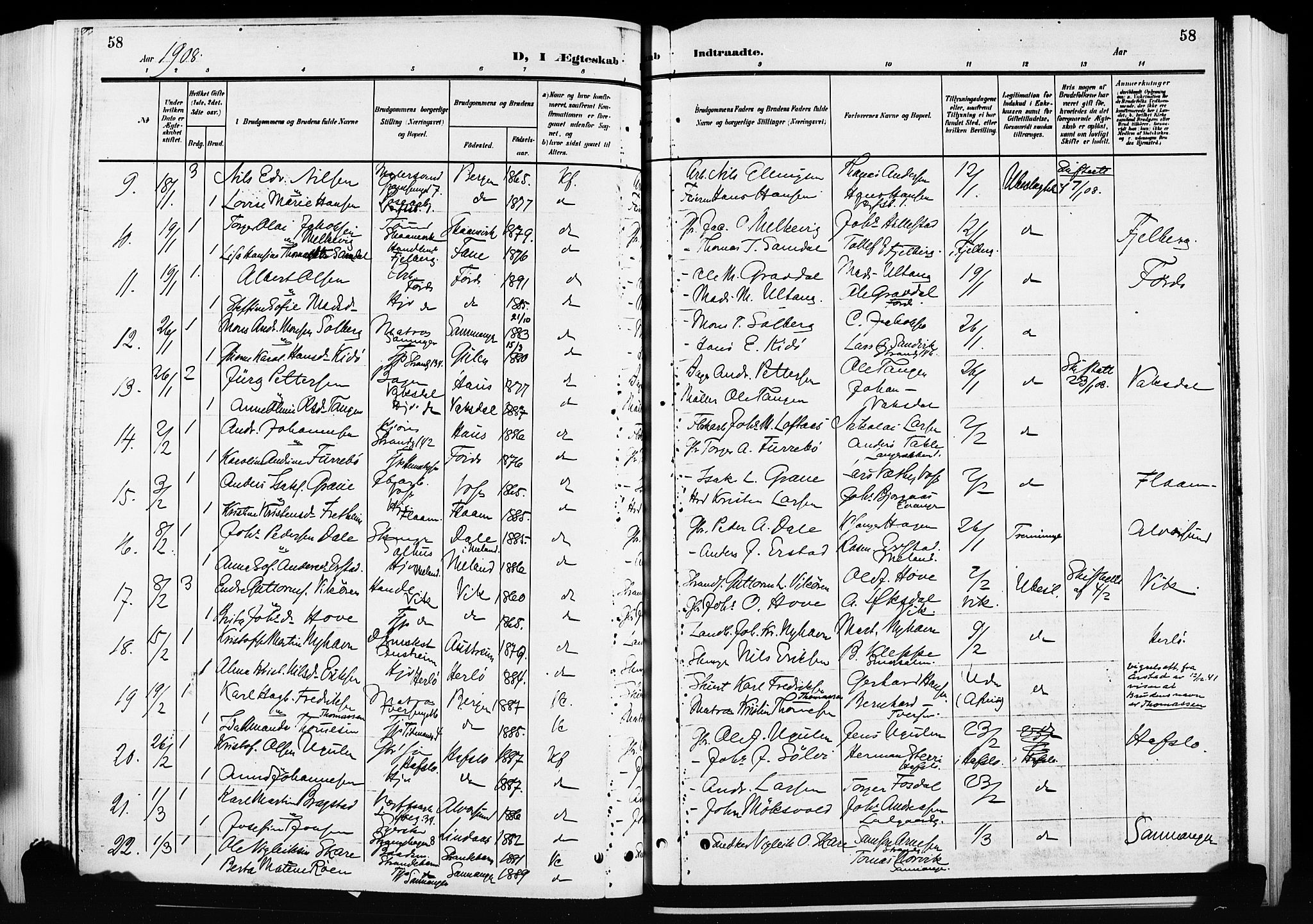 Nykirken Sokneprestembete, SAB/A-77101/H/Hab: Parish register (copy) no. D 3, 1905-1913, p. 58