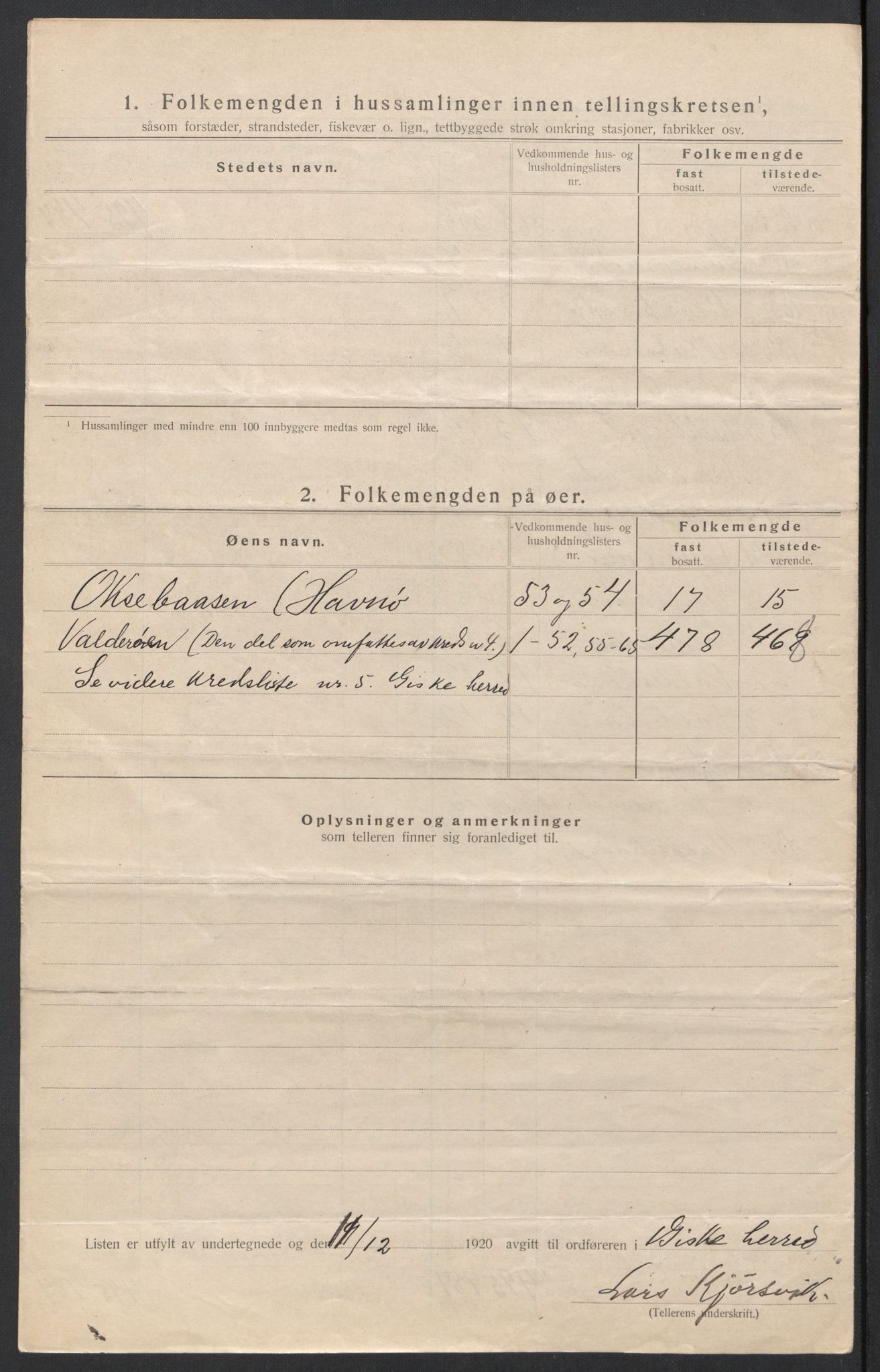 SAT, 1920 census for Giske, 1920, p. 20