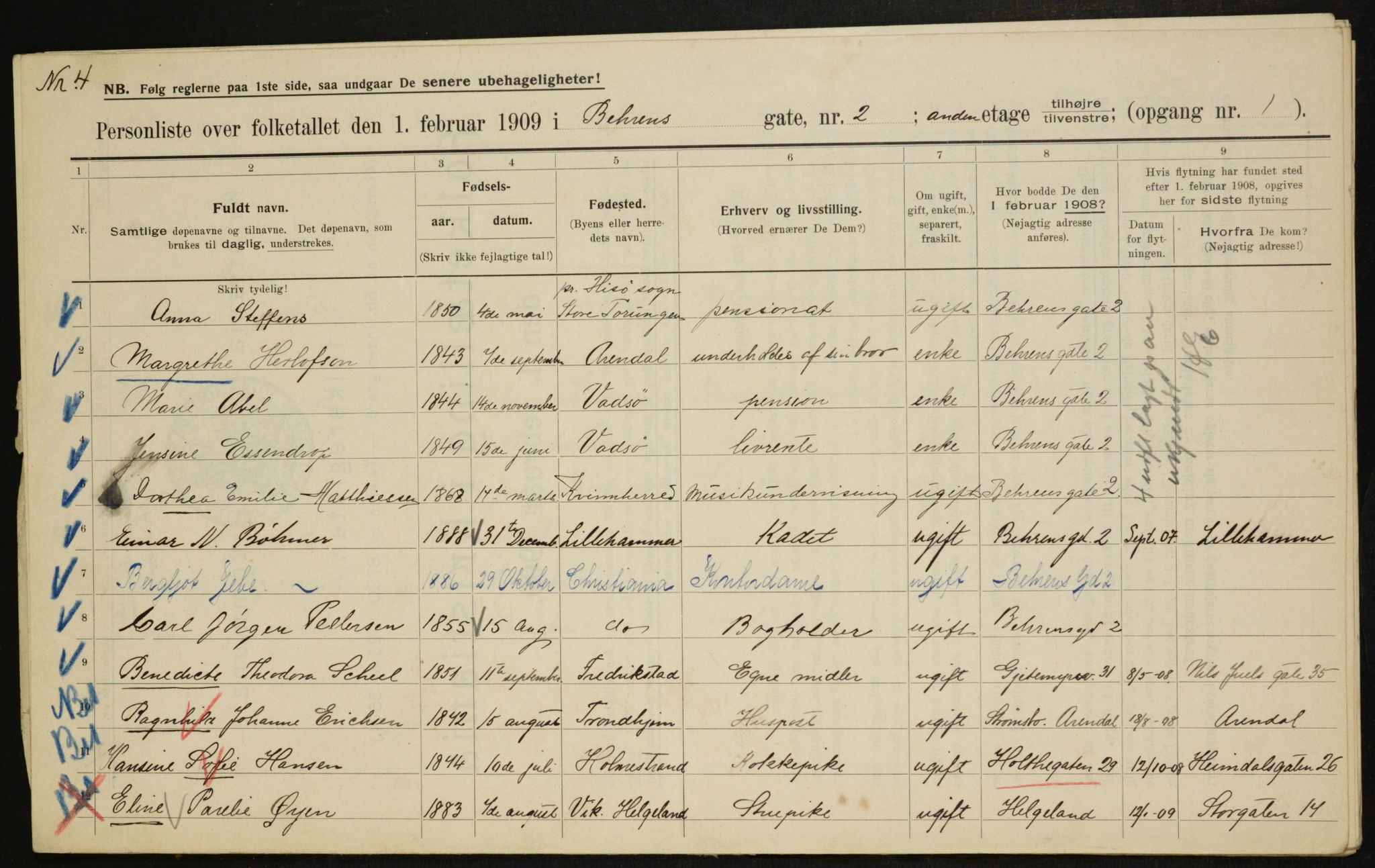 OBA, Municipal Census 1909 for Kristiania, 1909, p. 3132