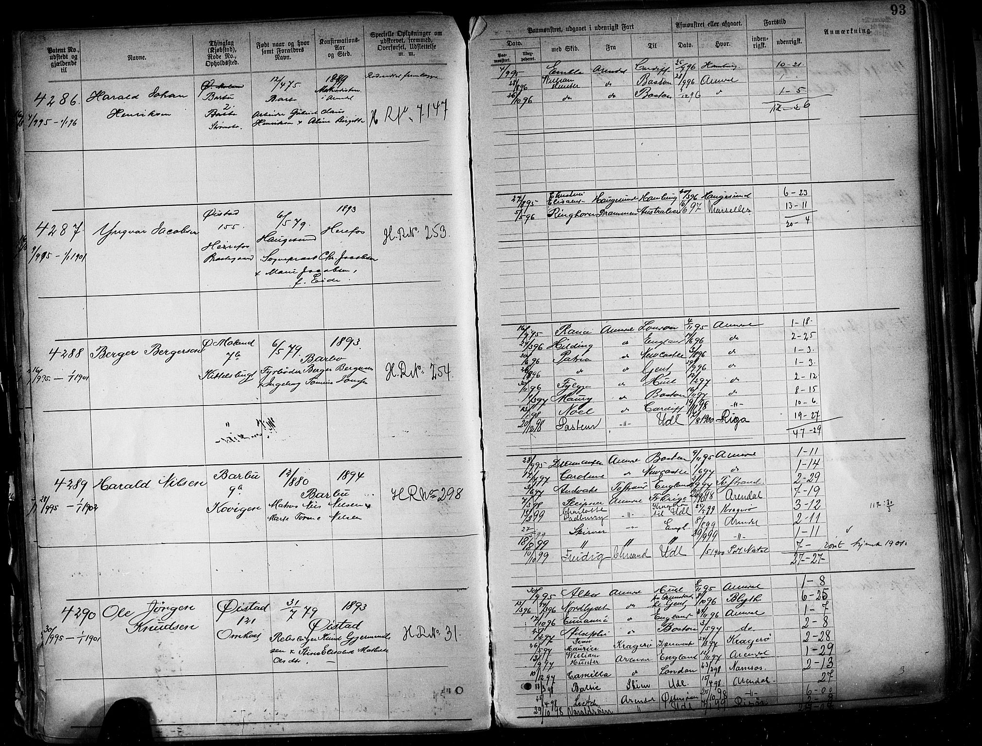 Arendal mønstringskrets, AV/SAK-2031-0012/F/Fa/L0004: Annotasjonsrulle nr 3828-4715 og nr 1-1296, S-4, 1892-1918, p. 99