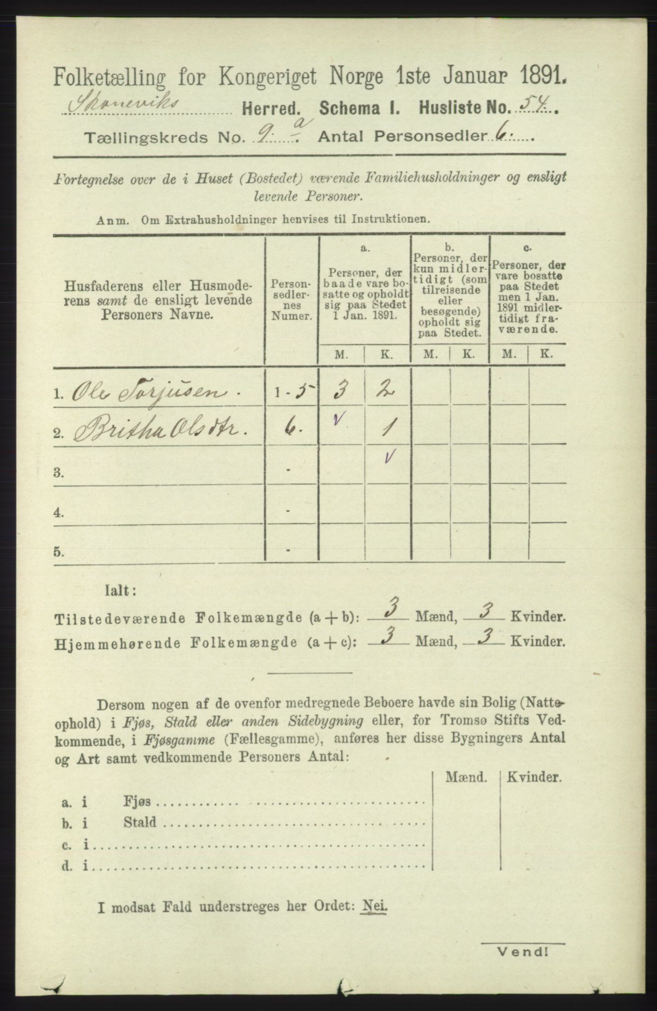 RA, 1891 census for 1212 Skånevik, 1891, p. 2543