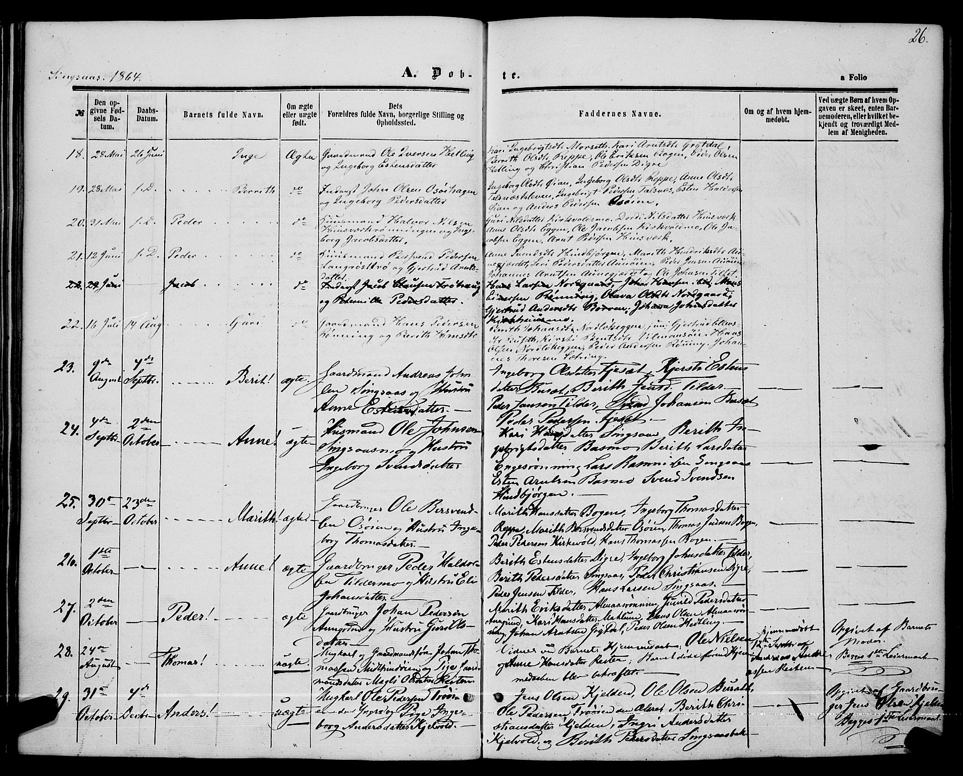 Ministerialprotokoller, klokkerbøker og fødselsregistre - Sør-Trøndelag, SAT/A-1456/685/L0967: Parish register (official) no. 685A07 /2, 1860-1869, p. 26