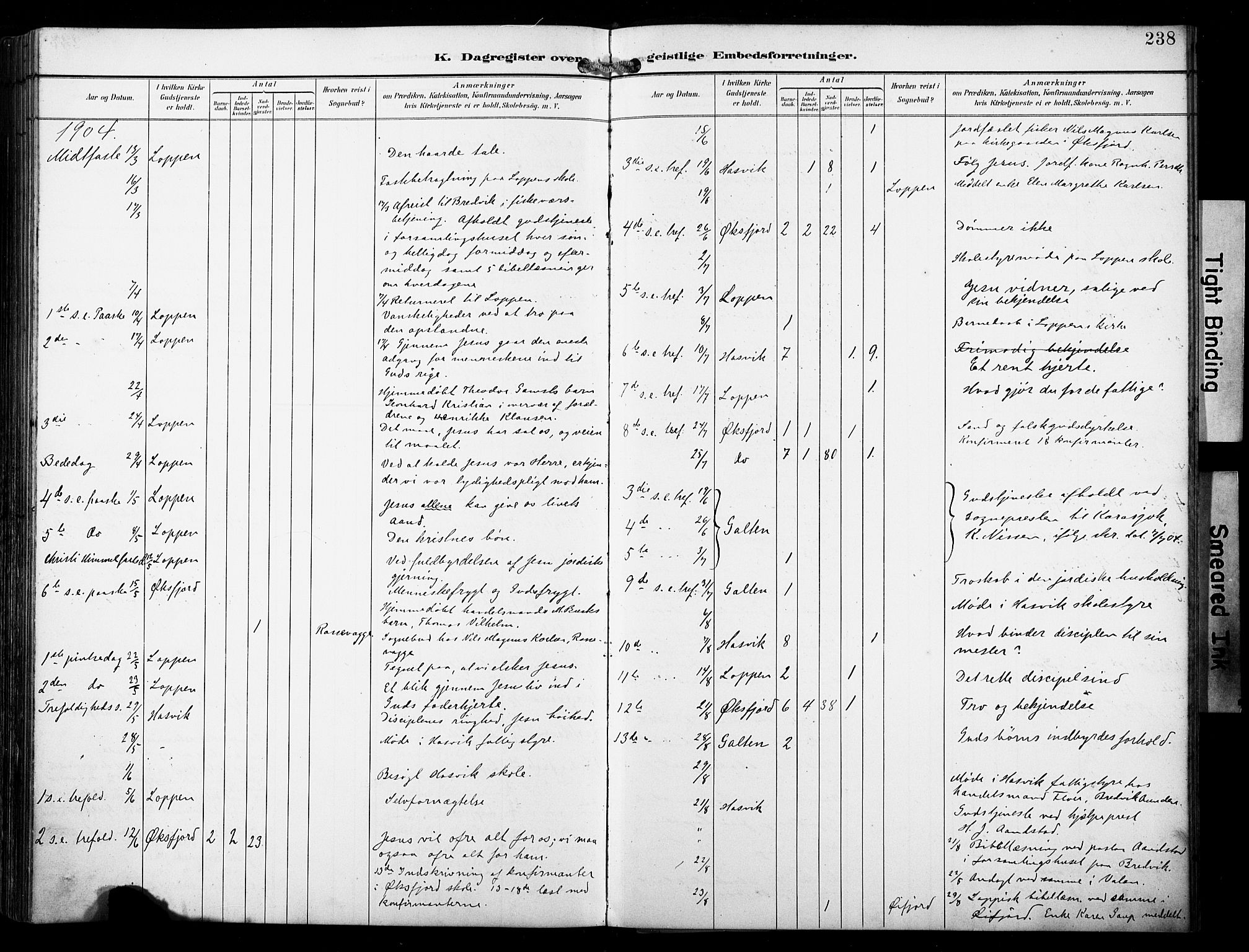 Loppa sokneprestkontor, AV/SATØ-S-1339/H/Ha/L0009kirke: Parish register (official) no. 9, 1895-1909, p. 238