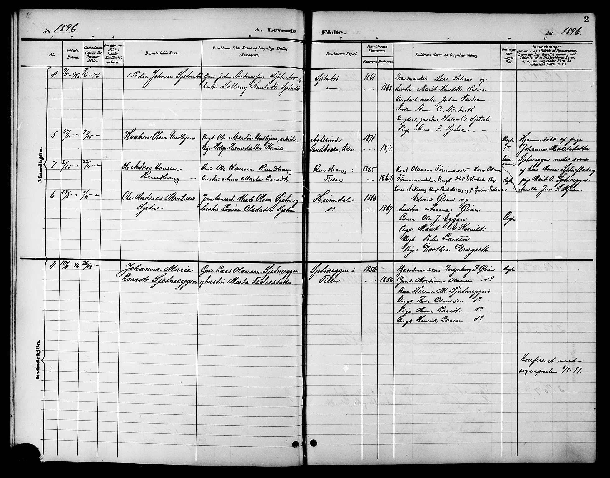 Ministerialprotokoller, klokkerbøker og fødselsregistre - Sør-Trøndelag, SAT/A-1456/621/L0460: Parish register (copy) no. 621C03, 1896-1914, p. 2