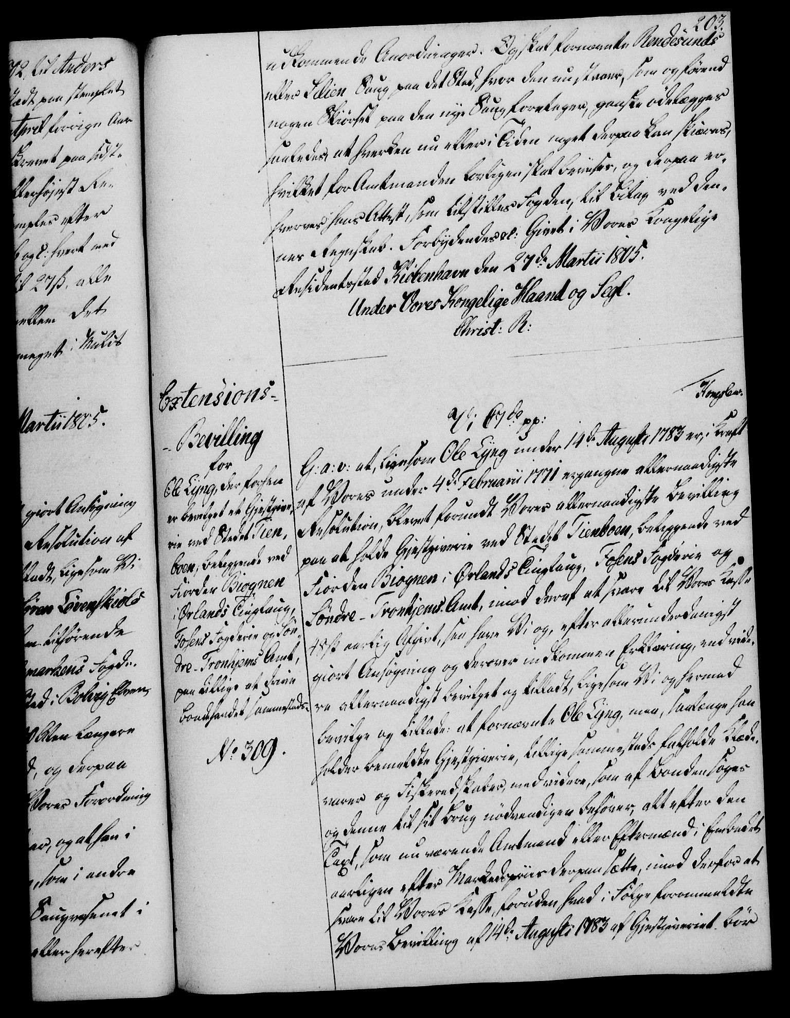 Rentekammeret, Kammerkanselliet, AV/RA-EA-3111/G/Gg/Gga/L0018: Norsk ekspedisjonsprotokoll med register (merket RK 53.18), 1804-1806, p. 203