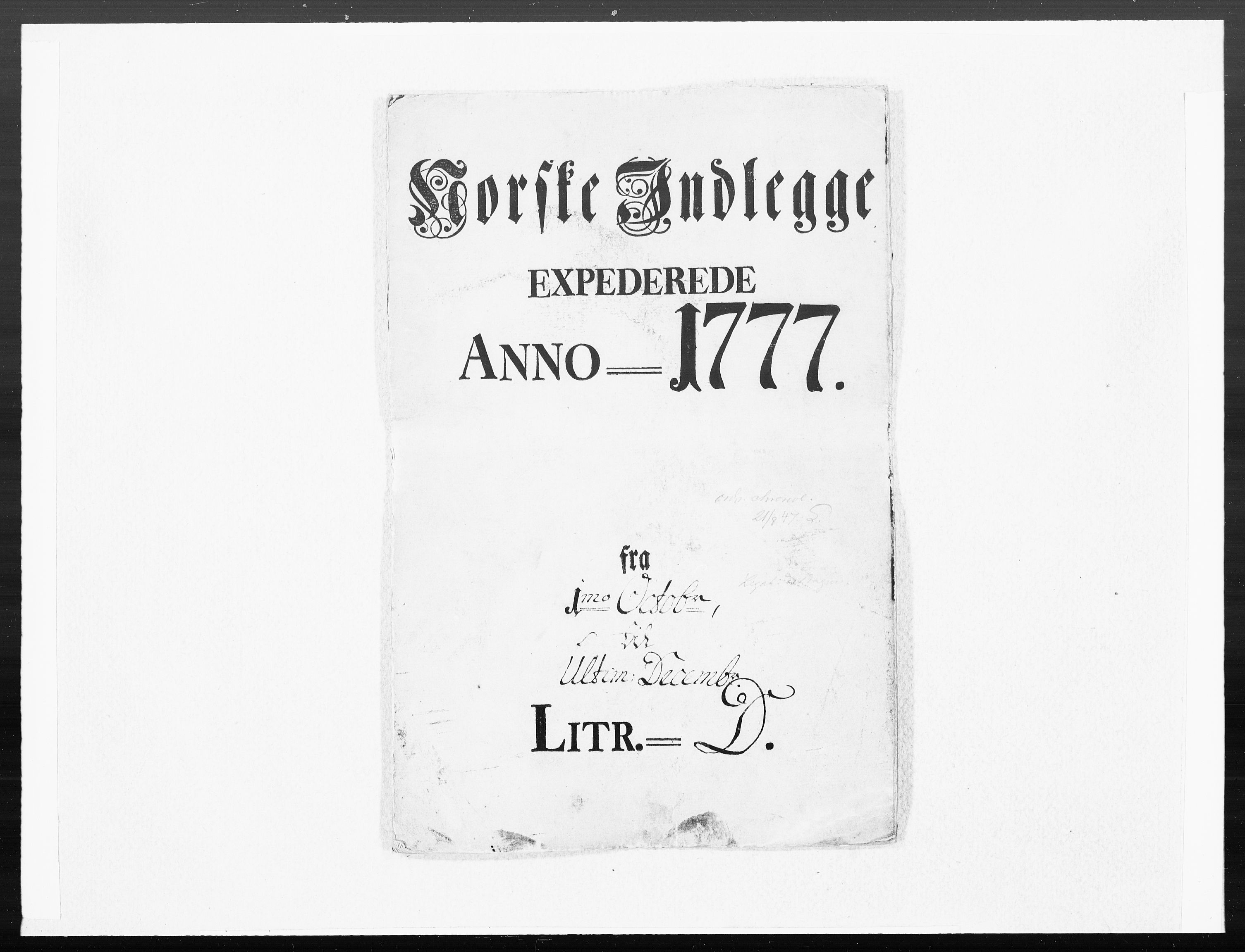 Danske Kanselli 1572-1799, AV/RA-EA-3023/F/Fc/Fcc/Fcca/L0226: Norske innlegg 1572-1799, 1777, p. 1